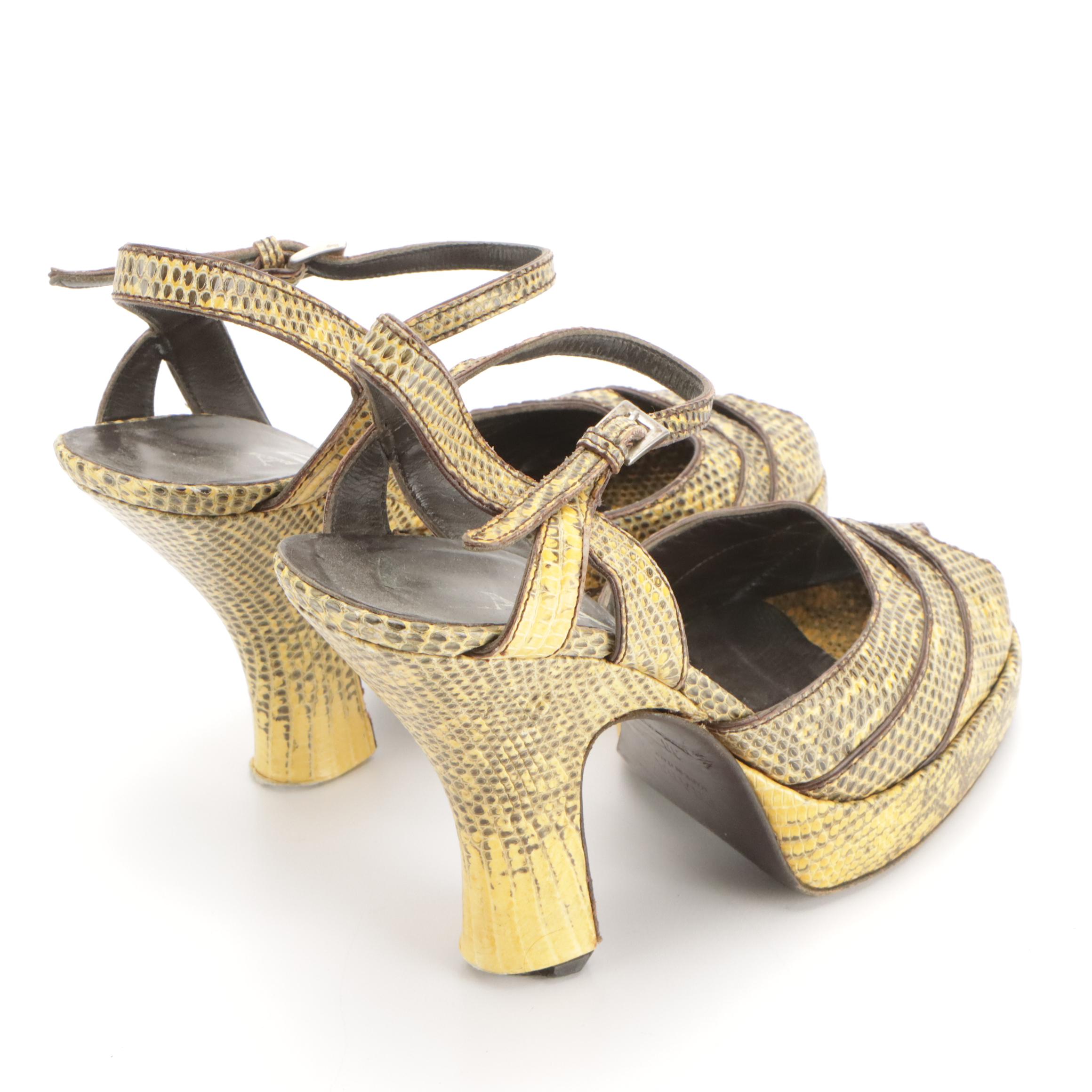 Prada Lizard Skin Leather Platform High Heel Sandals