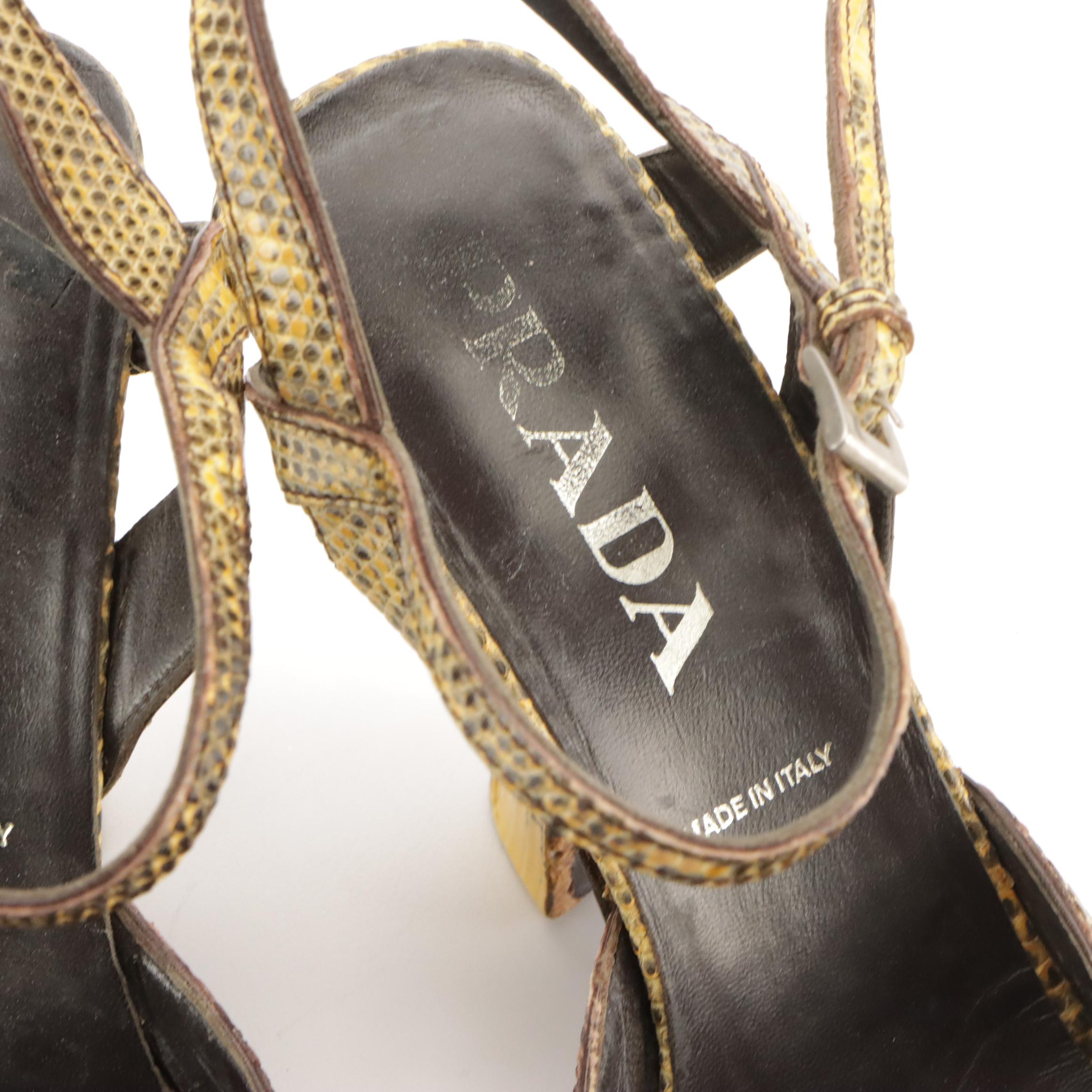 Prada Lizard Skin Leather Platform High Heel Sandals