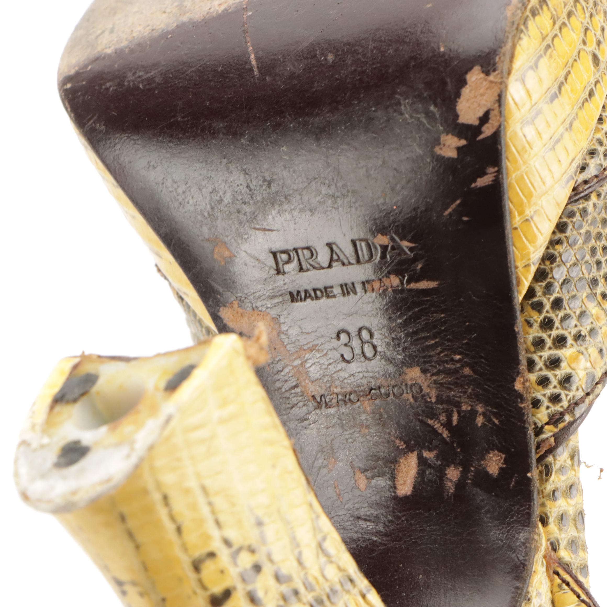 Prada Lizard Skin Leather Platform High Heel Sandals