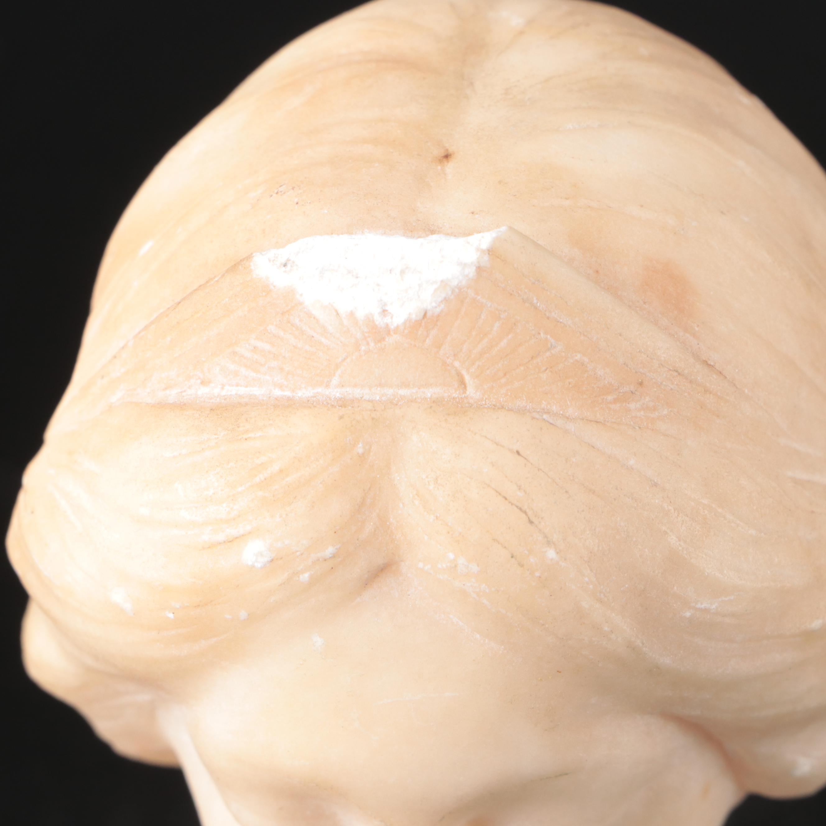 Art Nouveau Style Carved Stone Busts and Olive Wood Letter Opener