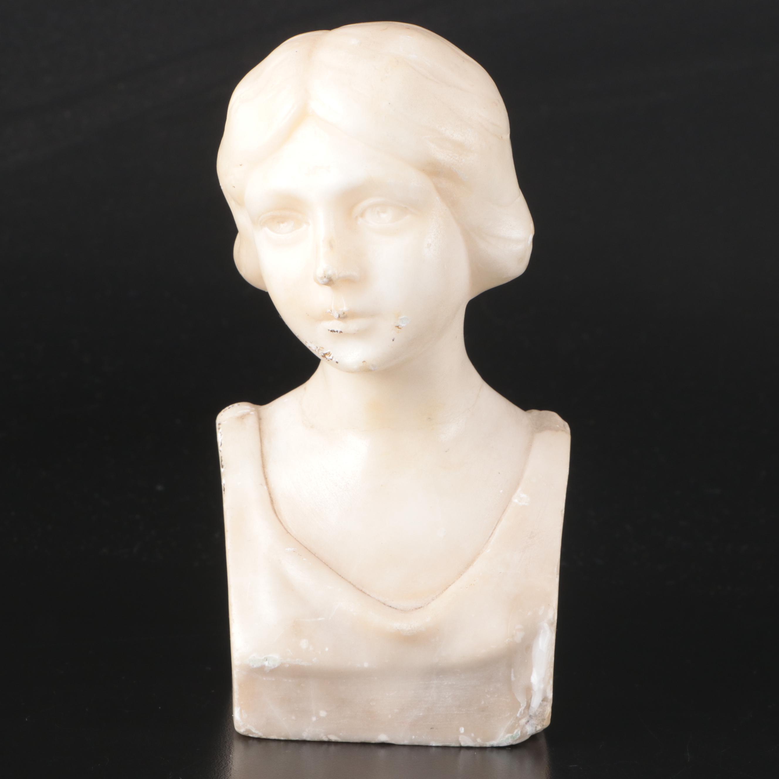 Art Nouveau Style Carved Stone Busts and Olive Wood Letter Opener