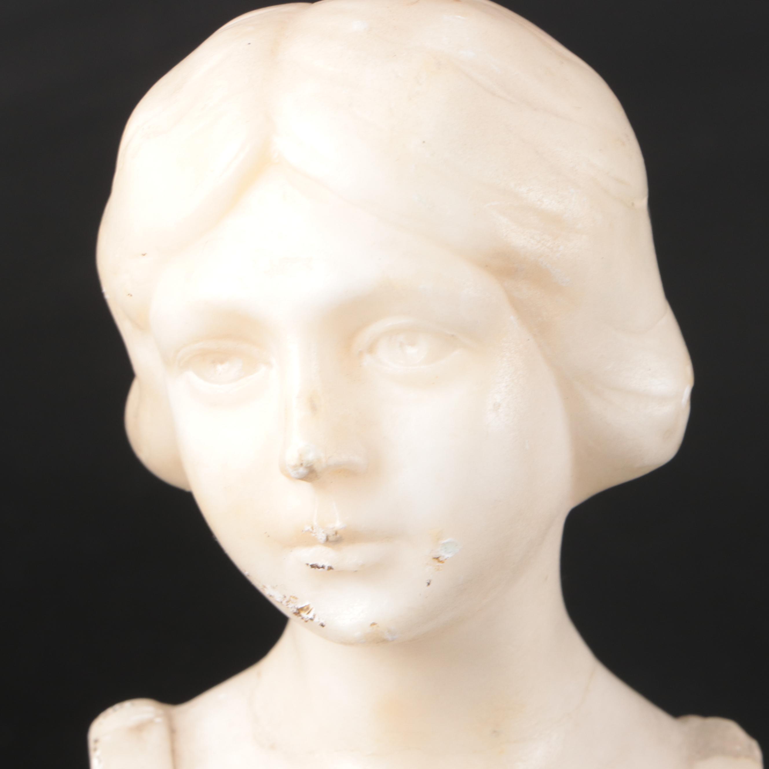 Art Nouveau Style Carved Stone Busts and Olive Wood Letter Opener