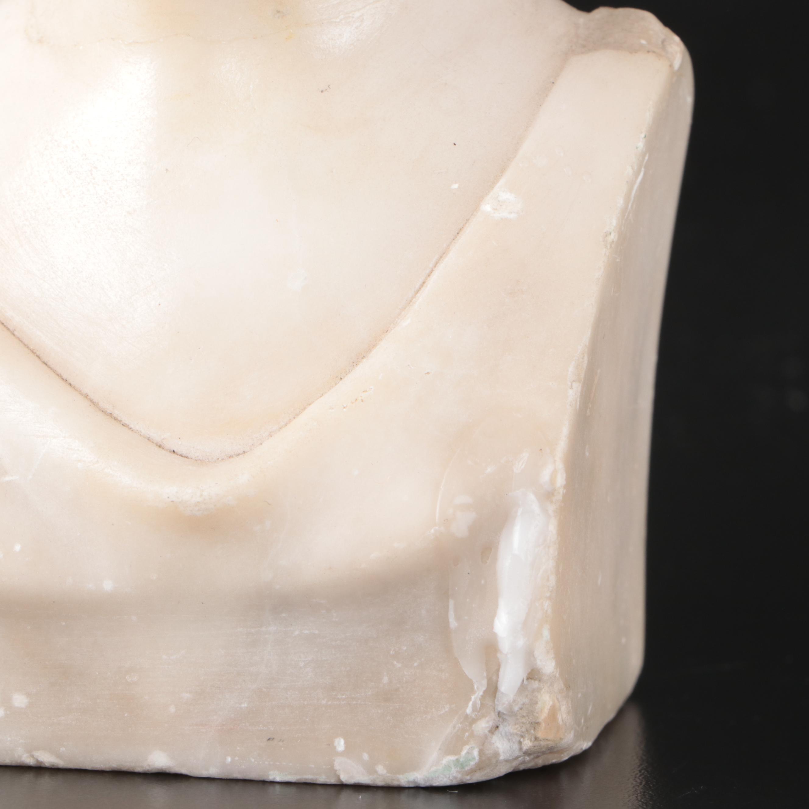 Art Nouveau Style Carved Stone Busts and Olive Wood Letter Opener