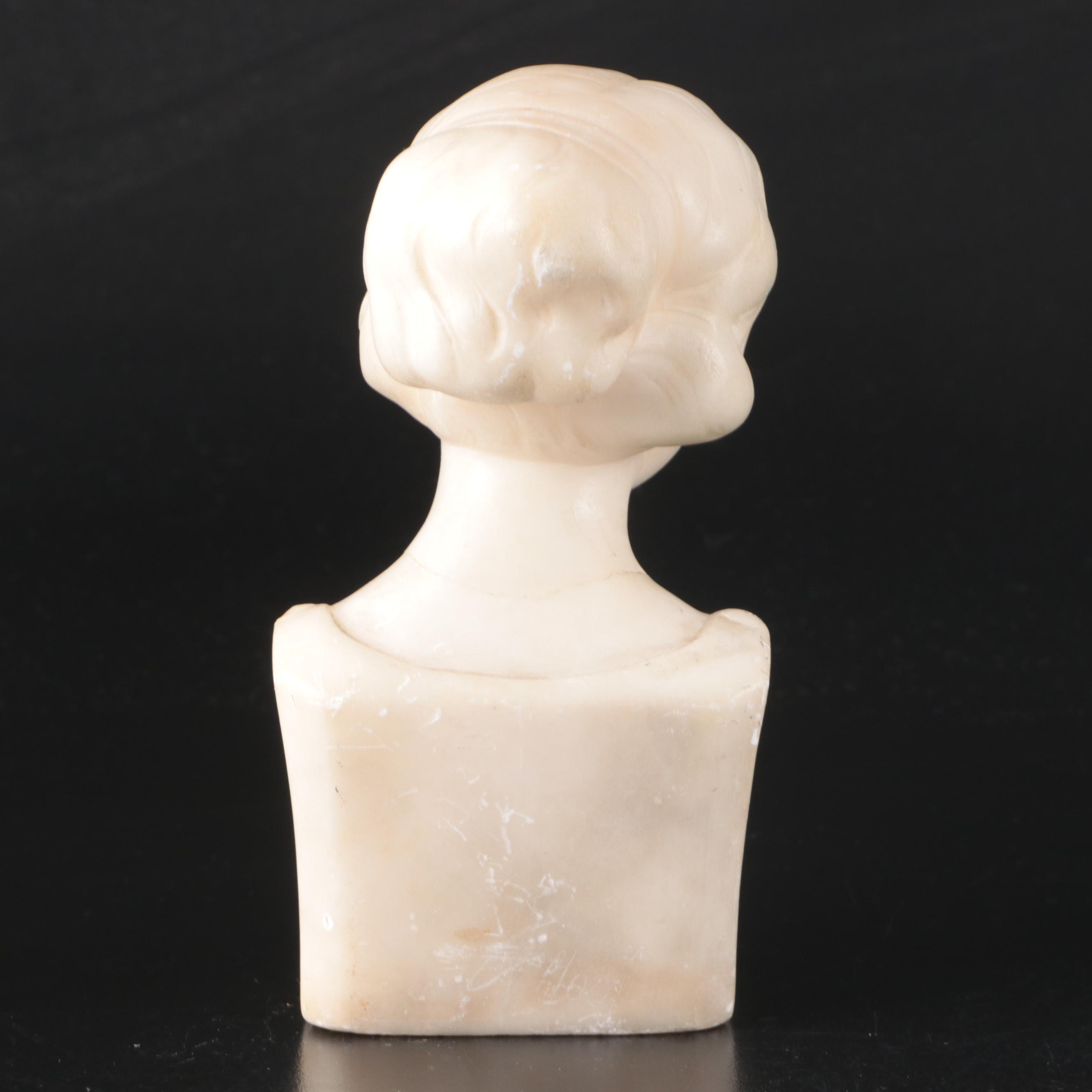 Art Nouveau Style Carved Stone Busts and Olive Wood Letter Opener