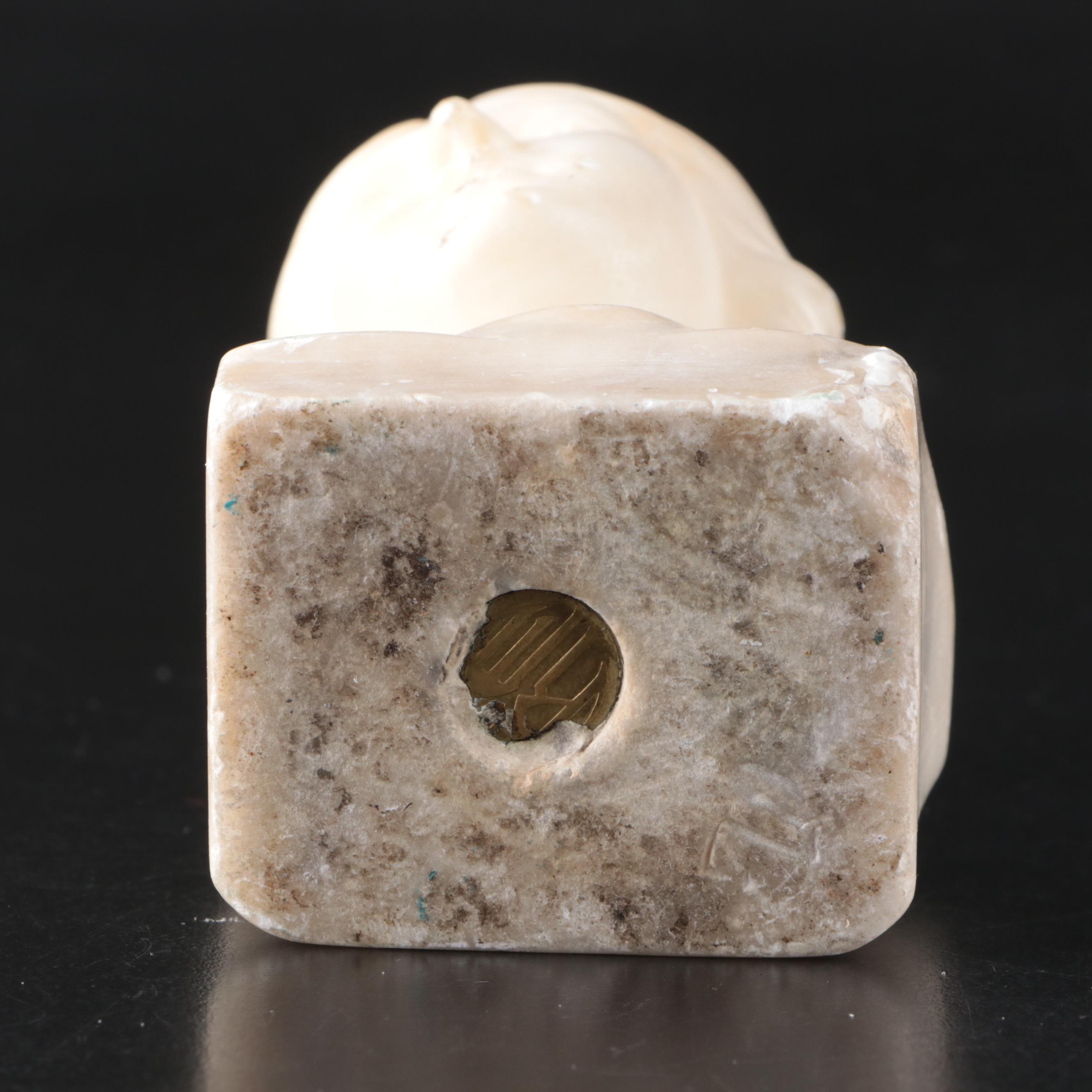 Art Nouveau Style Carved Stone Busts and Olive Wood Letter Opener