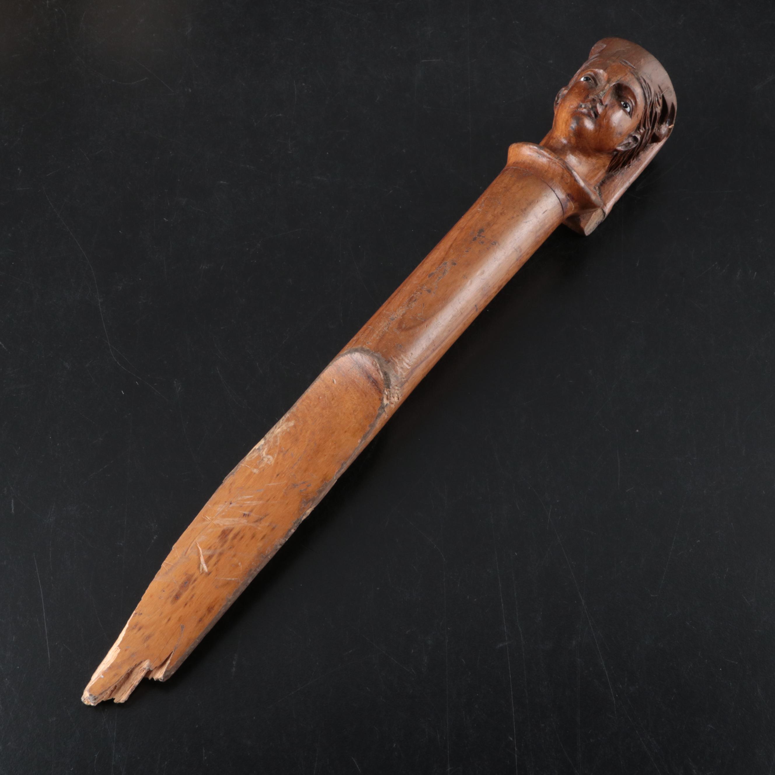 Art Nouveau Style Carved Stone Busts and Olive Wood Letter Opener