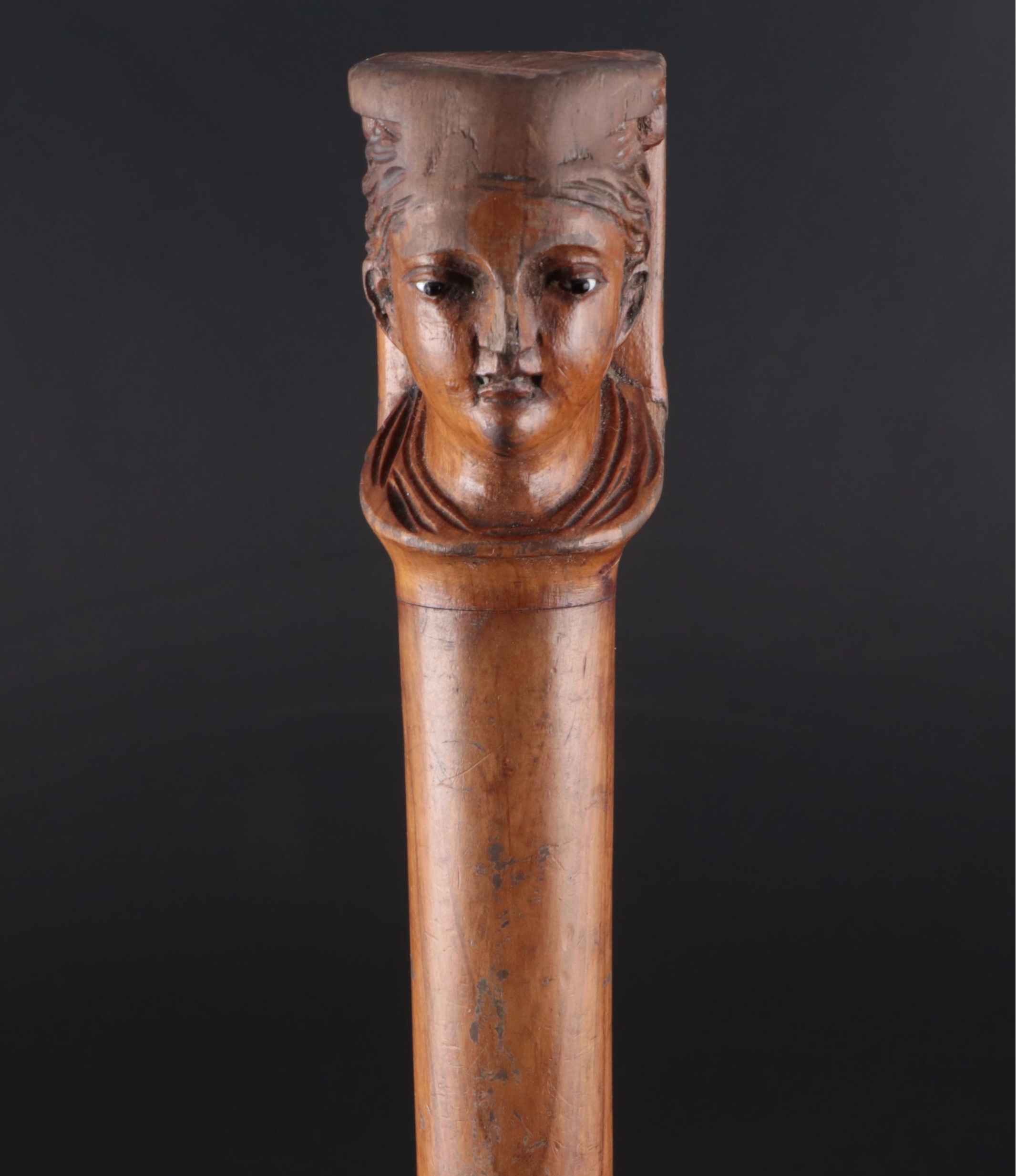 Art Nouveau Style Carved Stone Busts and Olive Wood Letter Opener