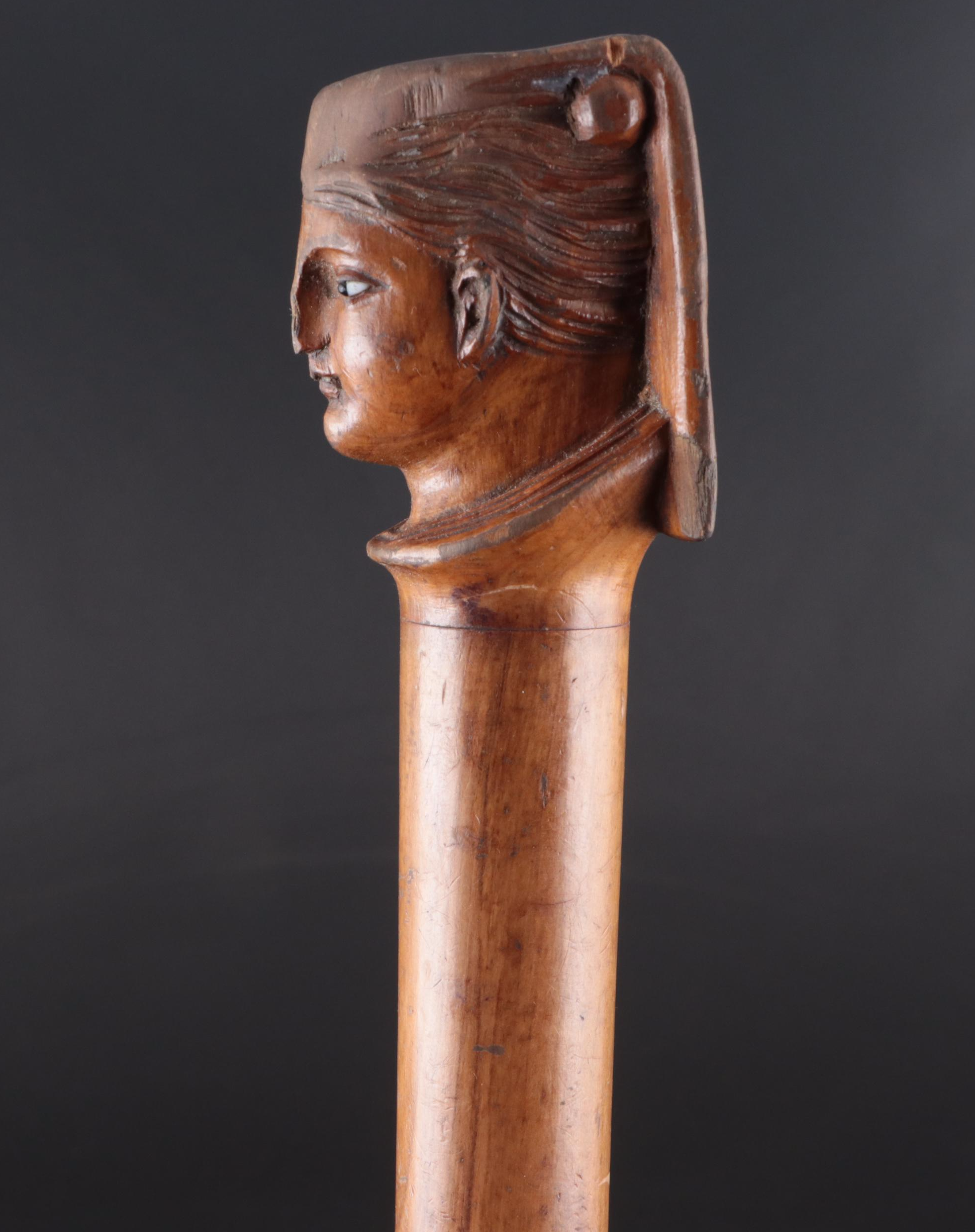 Art Nouveau Style Carved Stone Busts and Olive Wood Letter Opener