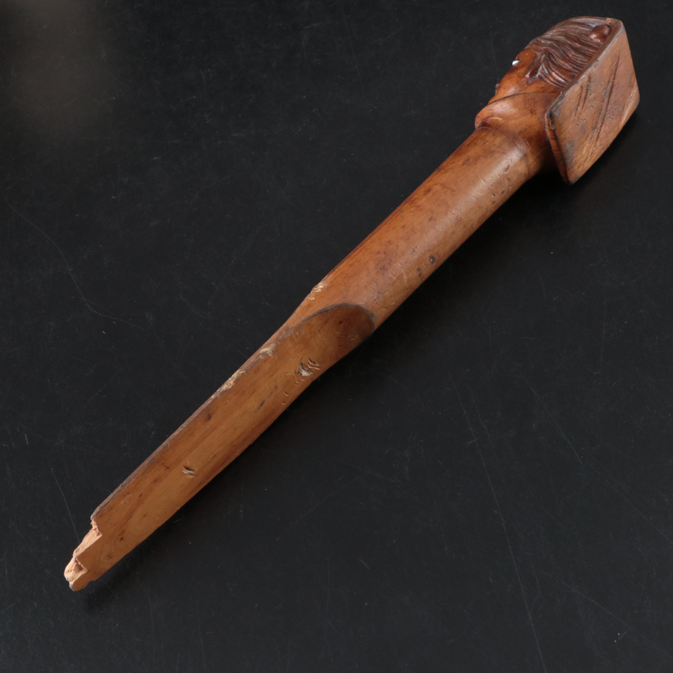 Art Nouveau Style Carved Stone Busts and Olive Wood Letter Opener