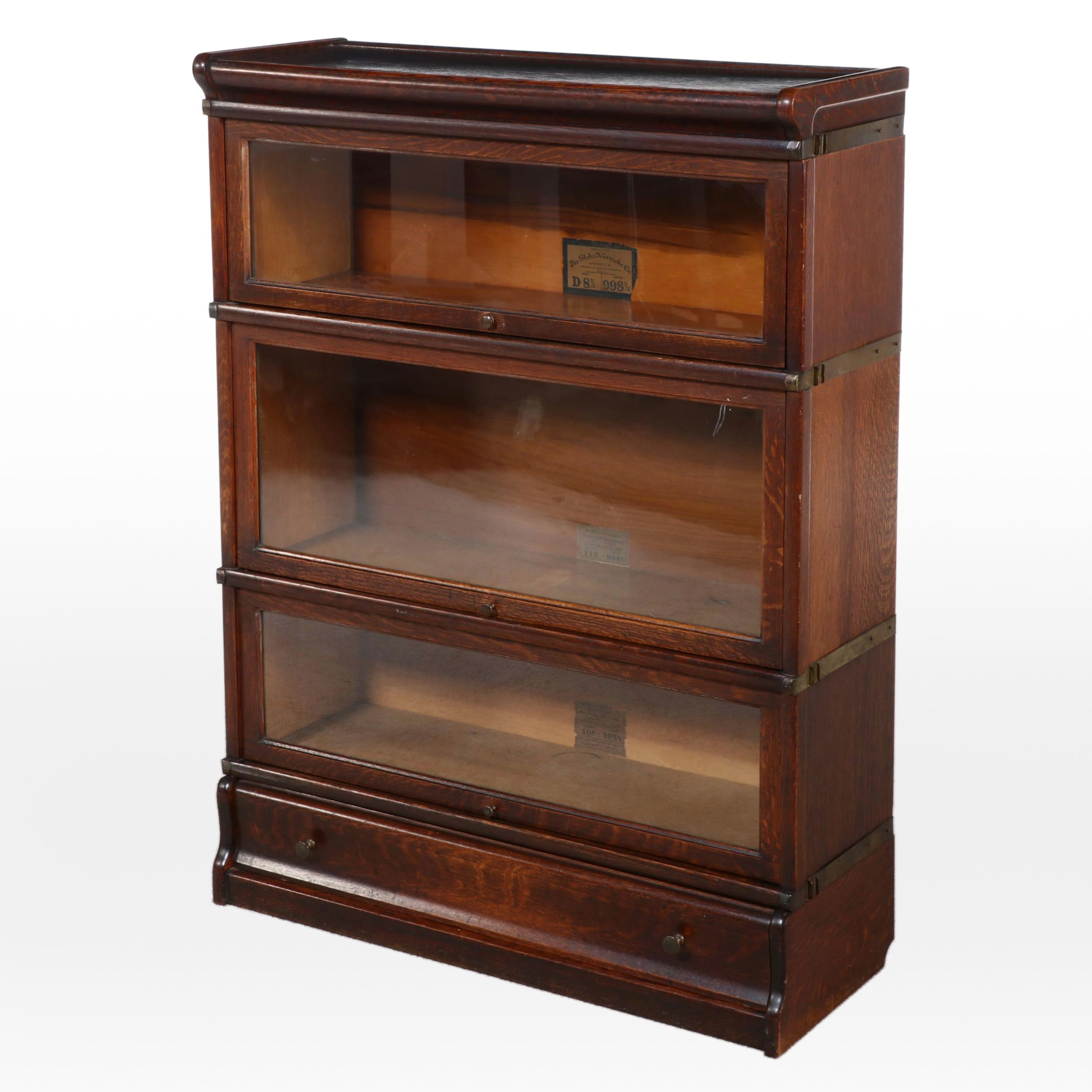 Globe-Wernicke Quartersawn Oak Three-Stack Barrister's Bookcase w/ Base Drawer