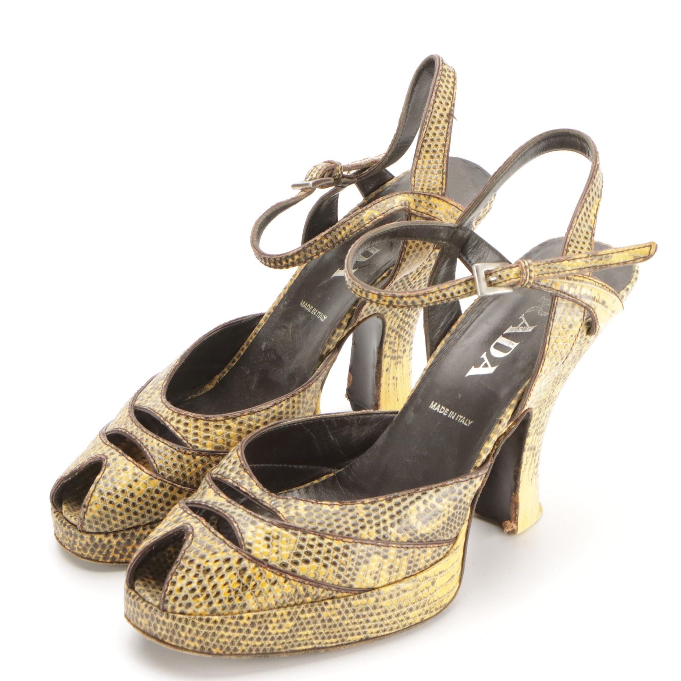 Prada Lizard Skin Leather Platform High Heel Sandals
