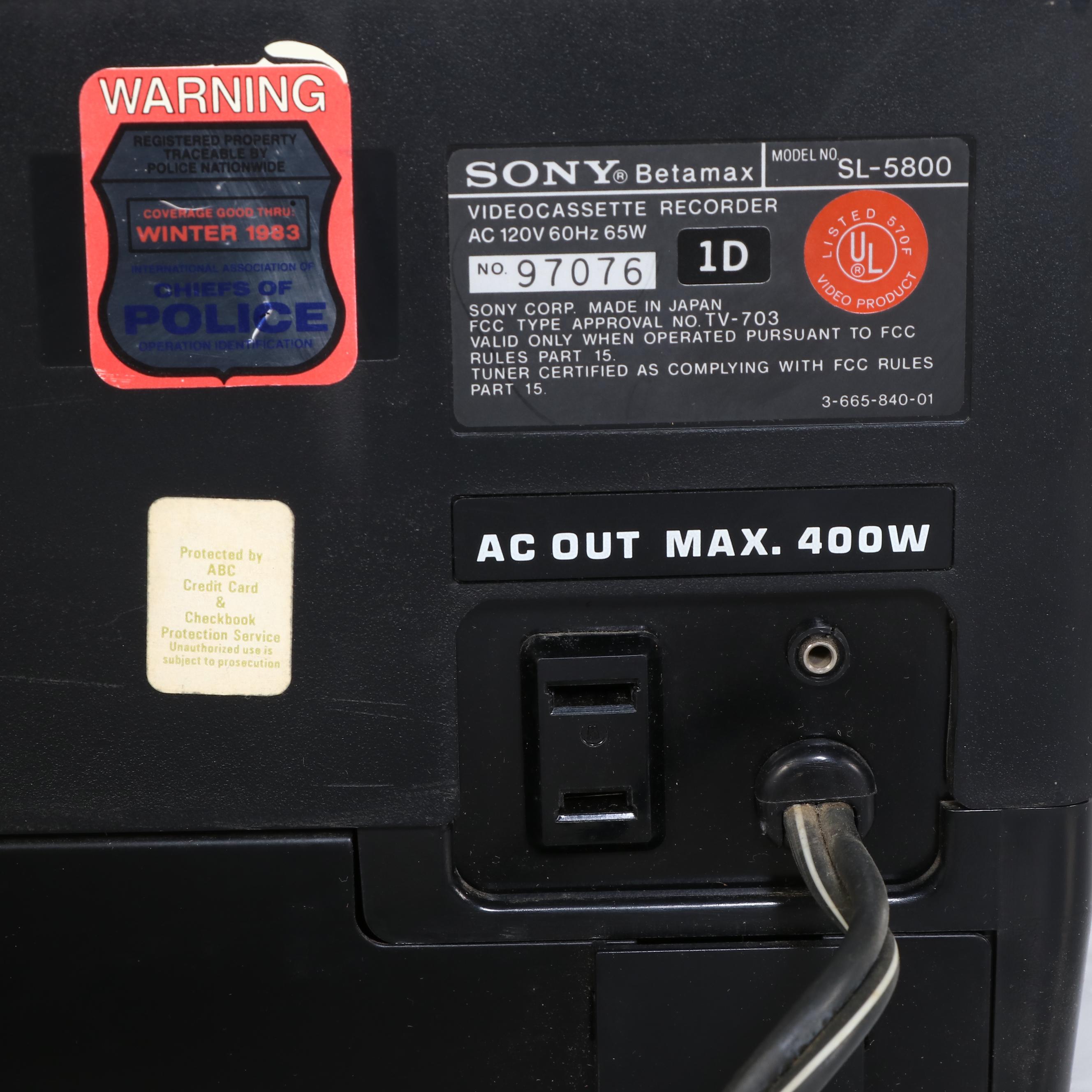 Sony Betamax Time Commander SL-5800 Video Cassette Recorder, 1980