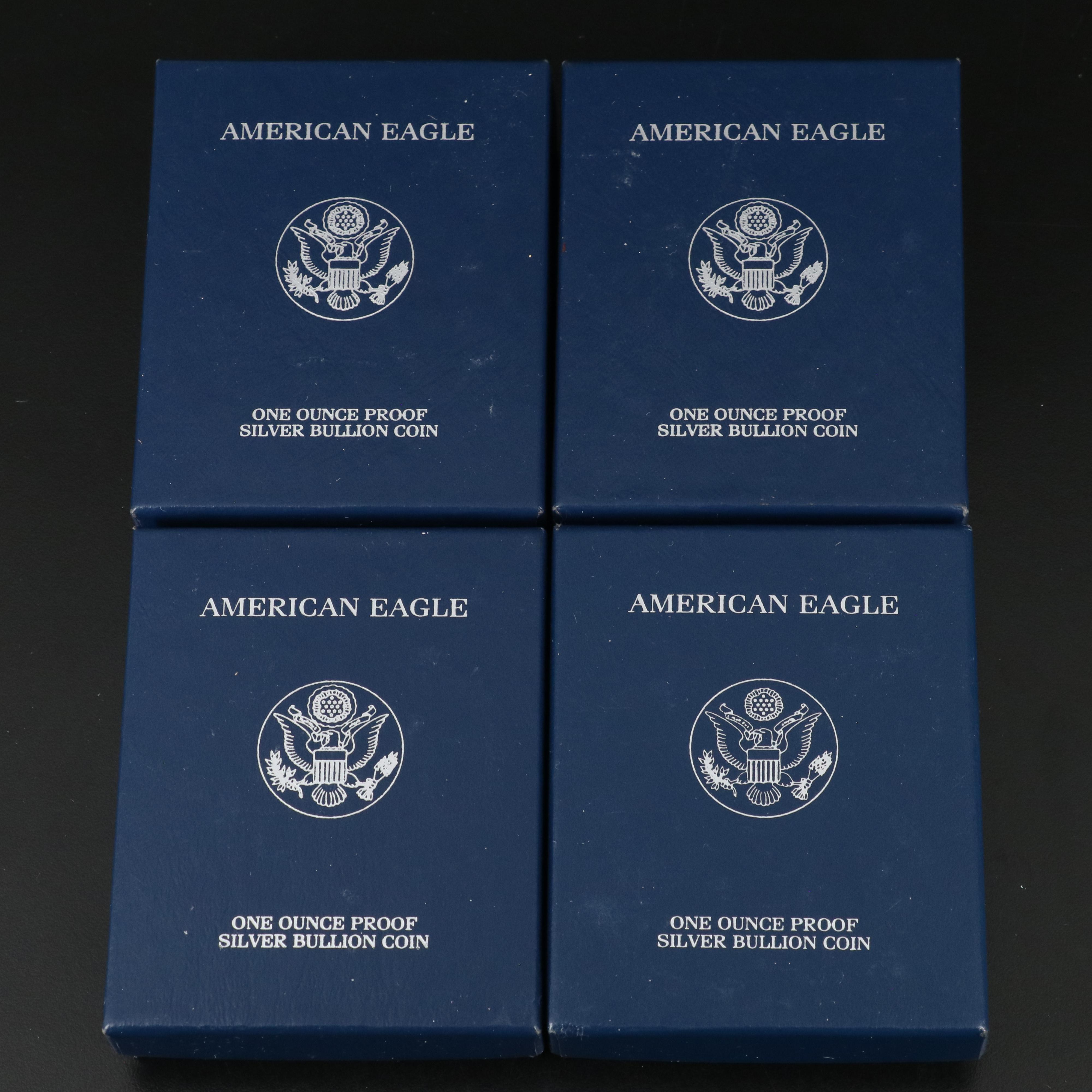 Four Proof American Silver Eagle Bullion Coins, 4 Troy Oz. of Silver