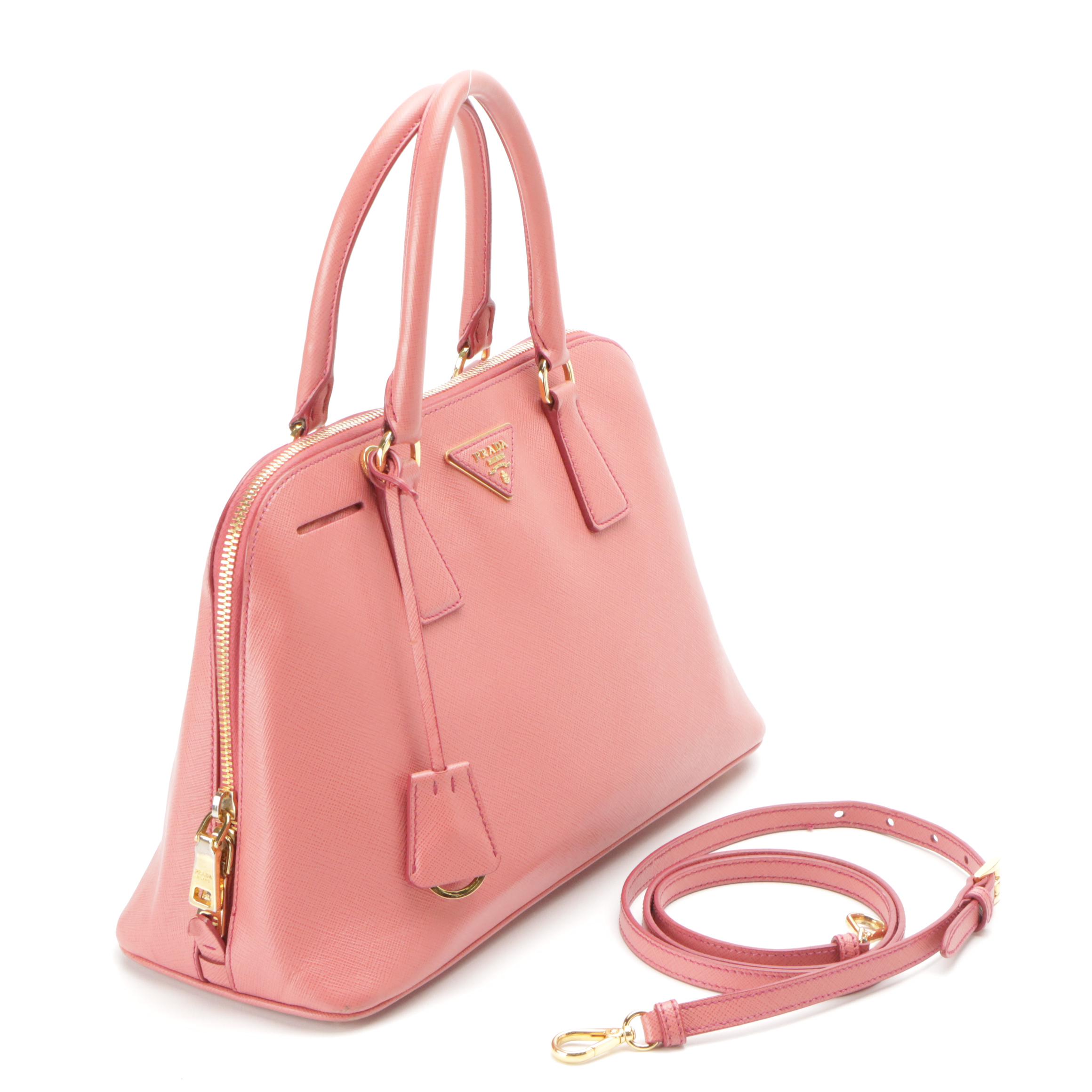 Prada Pink Saffiano Leather Domed Two-Way Satchel