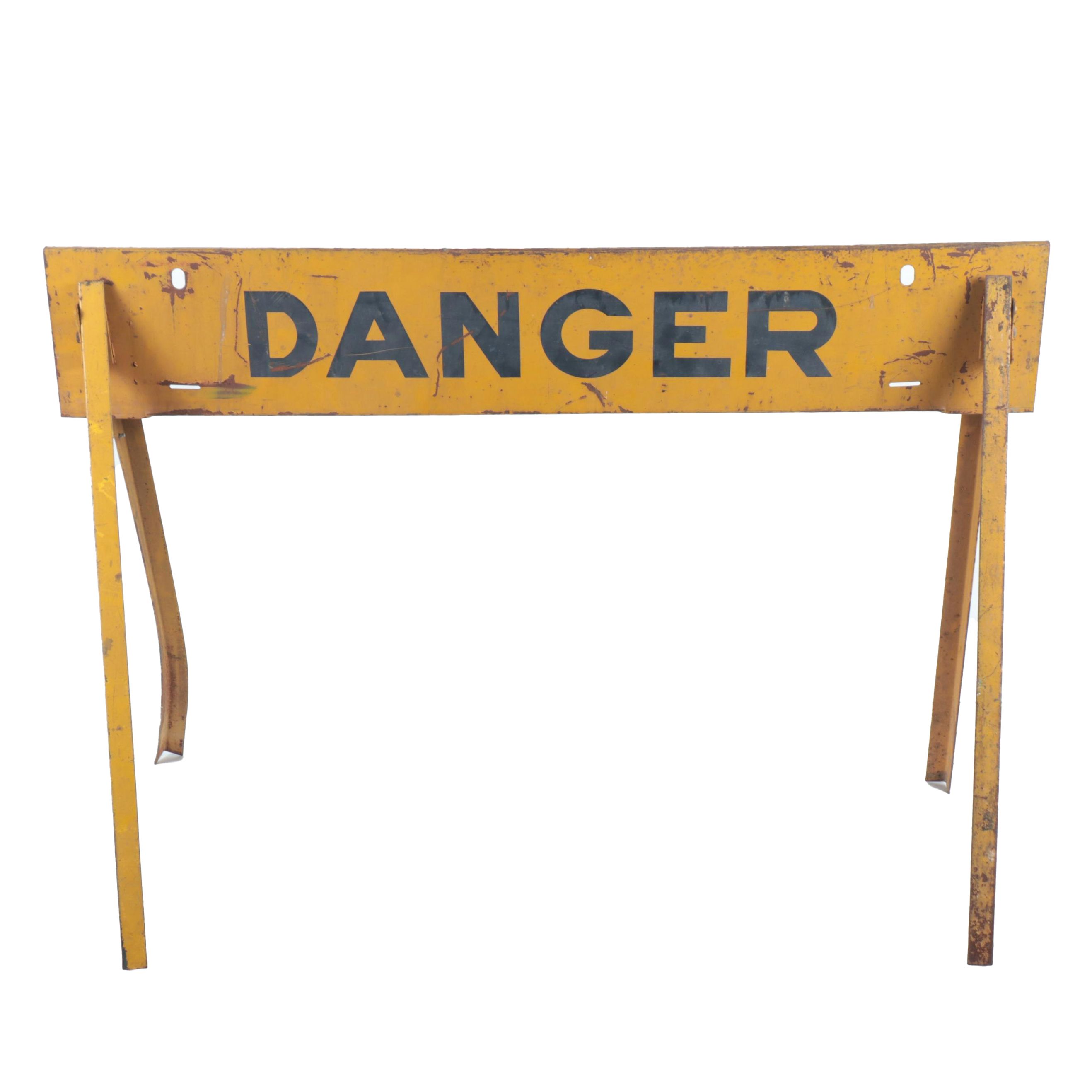 Danger Yellow Metal Sign, Mid-20th Century