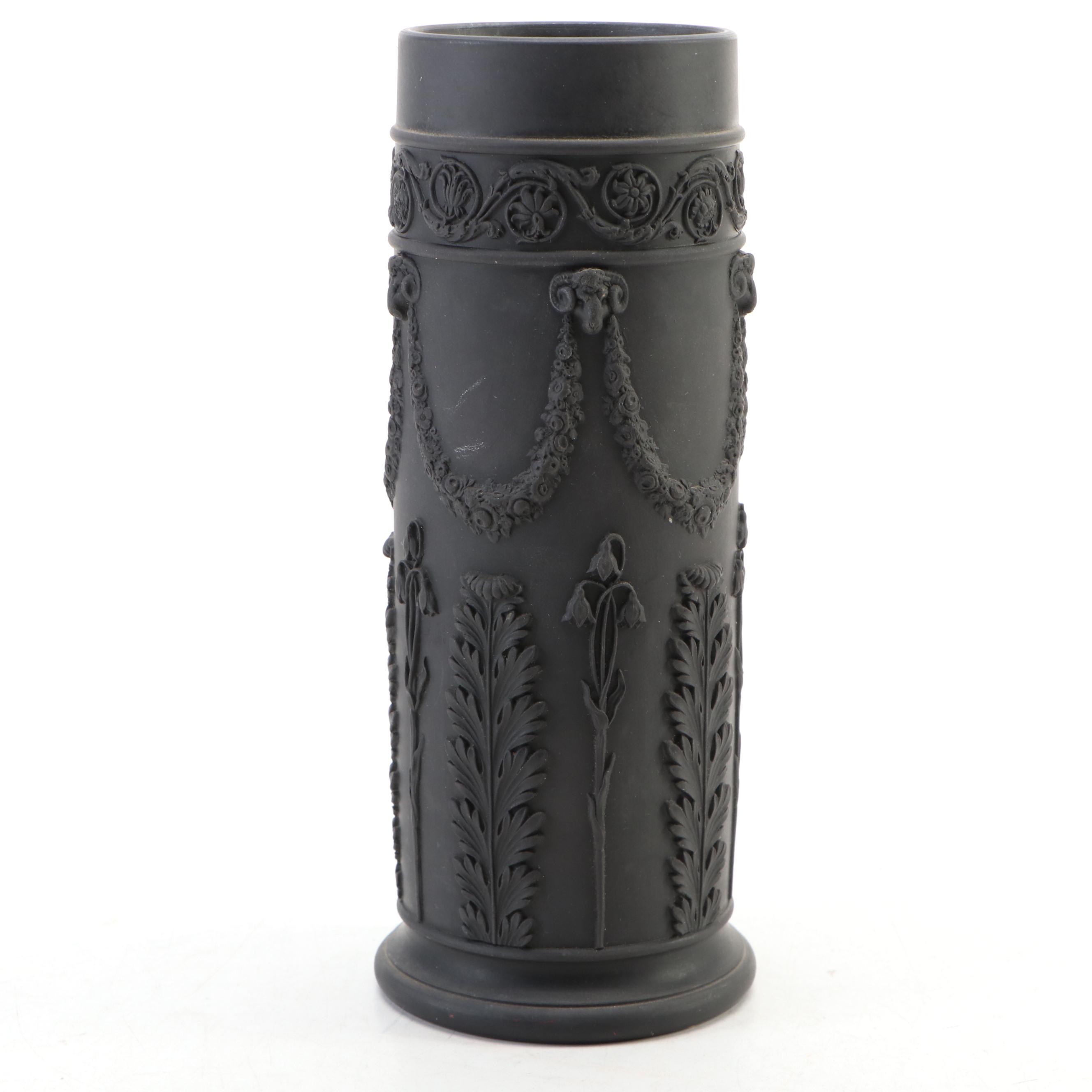 Wedgwood Basalt Black Jasperware Spill Vase with Other Greco-Roman Style Décor