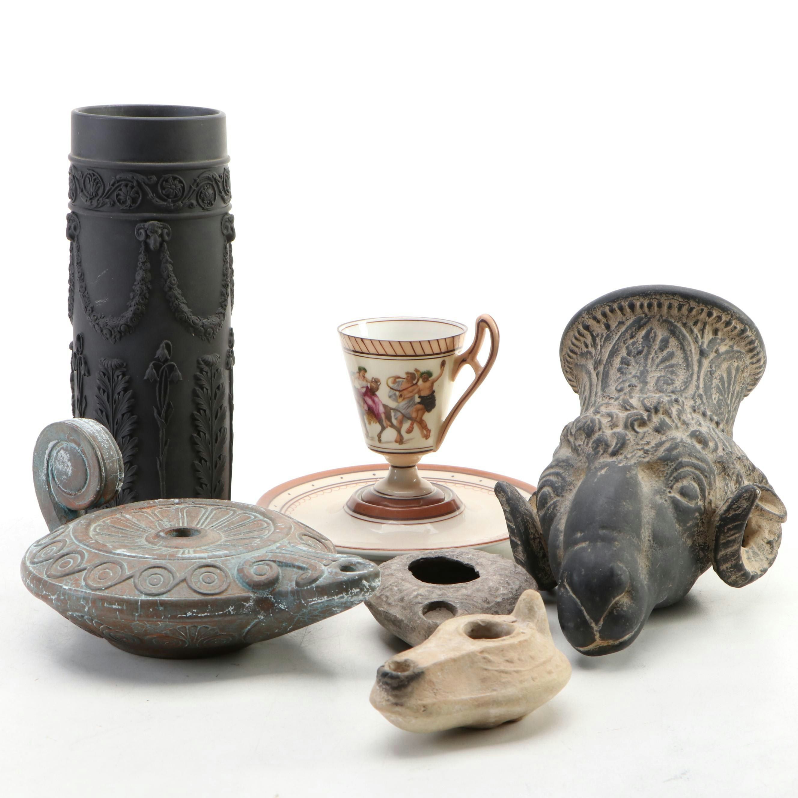 Wedgwood Basalt Black Jasperware Spill Vase with Other Greco-Roman Style Décor