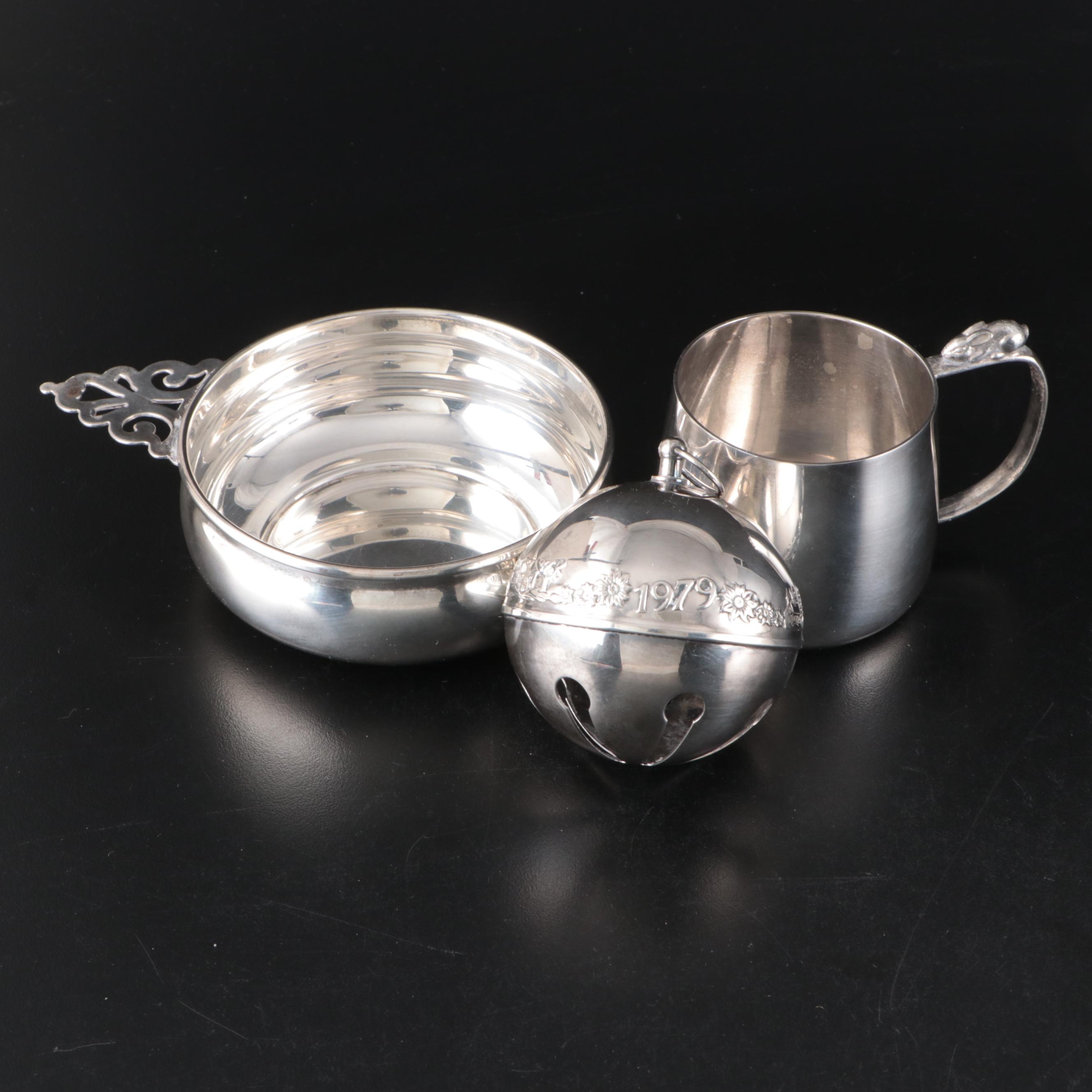 Empire Sterling Silver Porringer with Silver Plate Baby Cup and Ornament