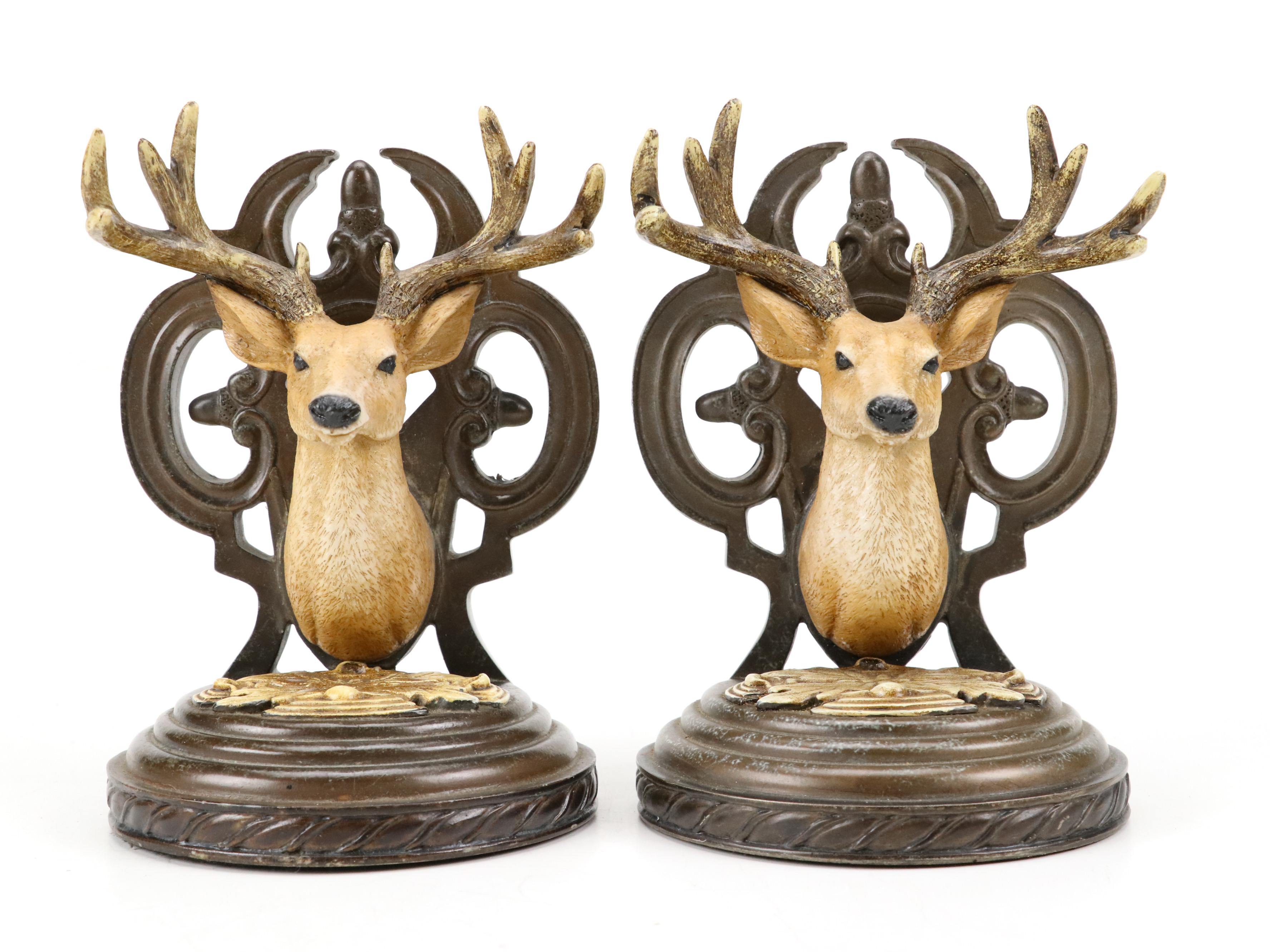 Embossed Metal Pitcher with Deer Head Book Ends