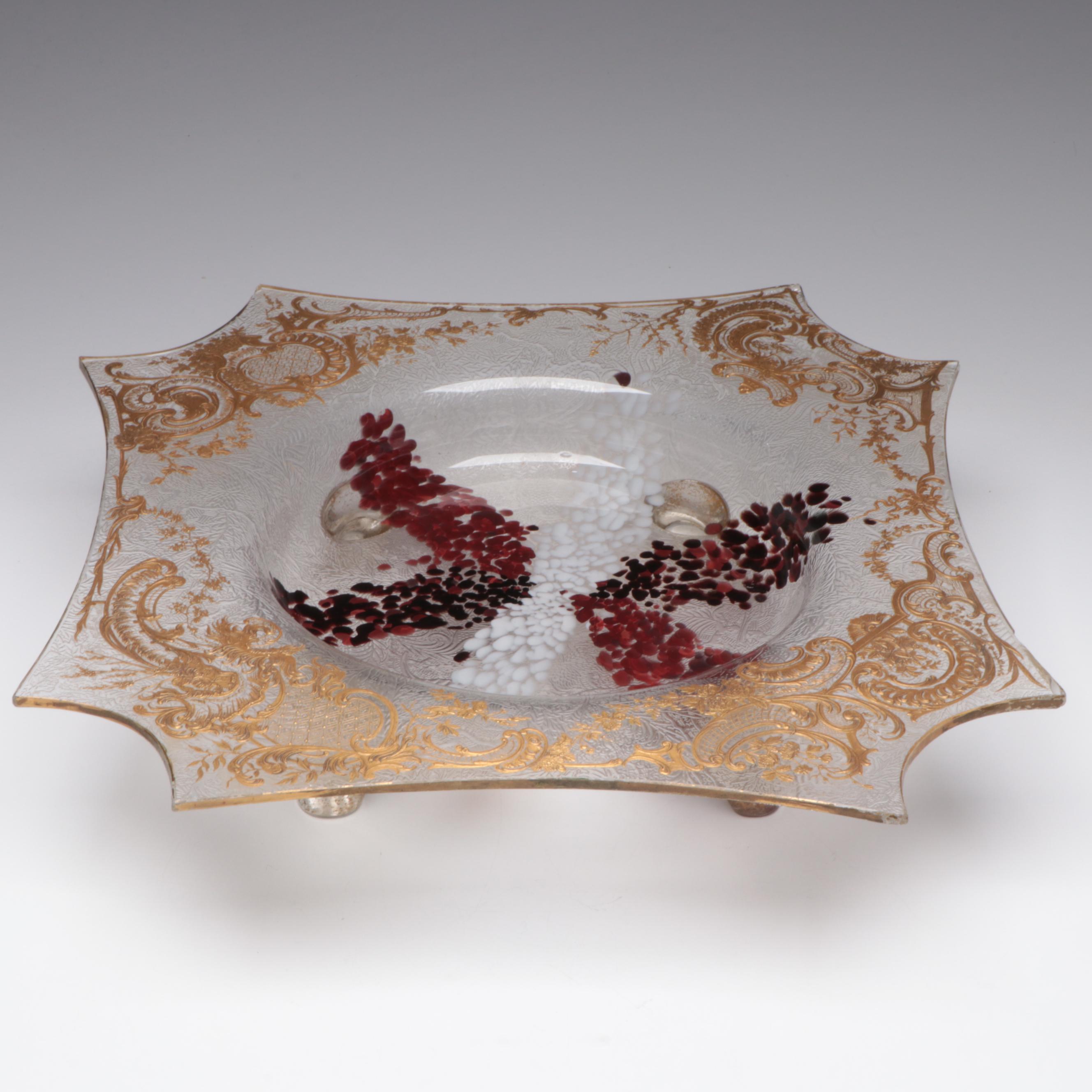 Bohemian Art Nouveau Gilt Enameled Footed Bowl, Early 20th Century