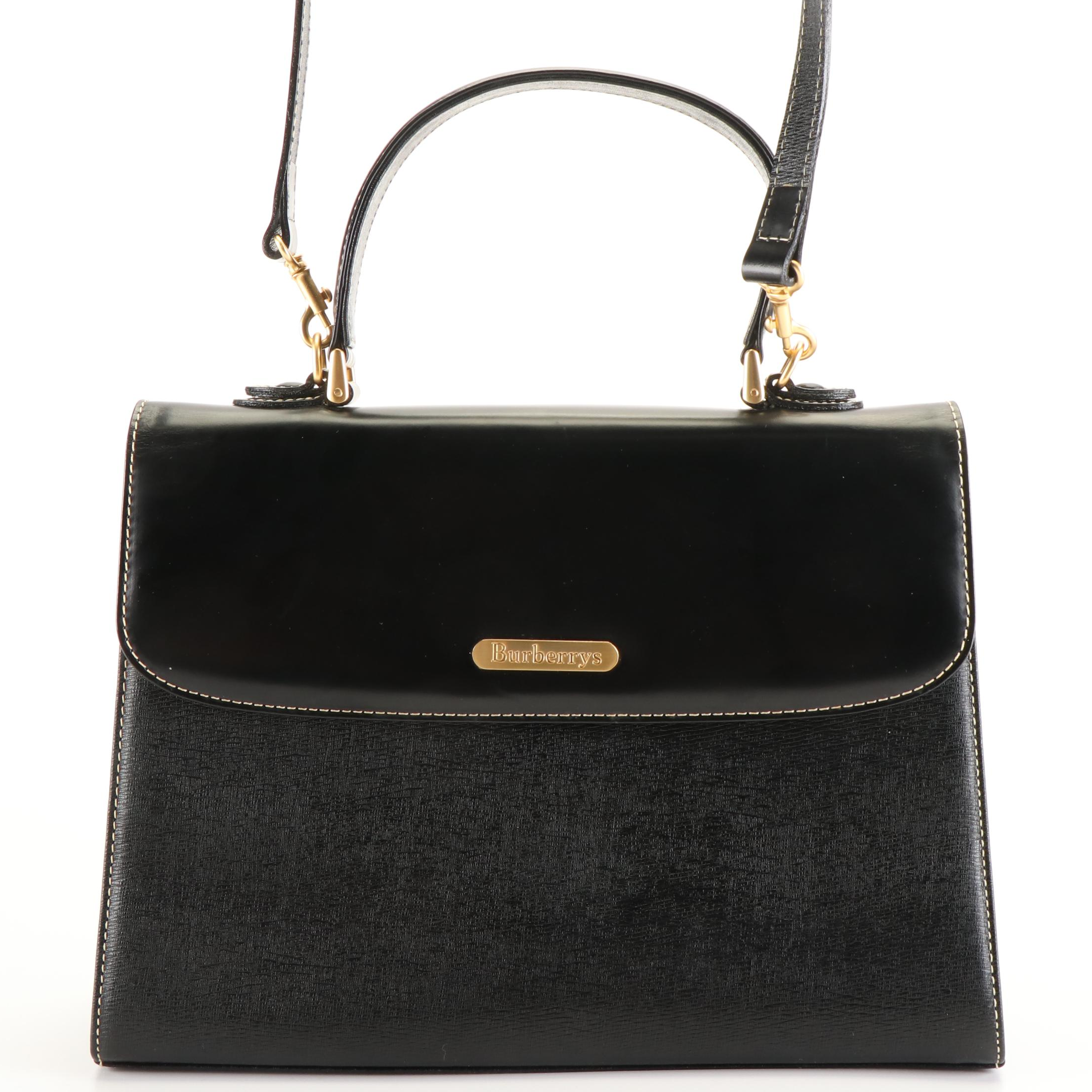 Burberrys Leather Logo Motif Two-Way Handbag