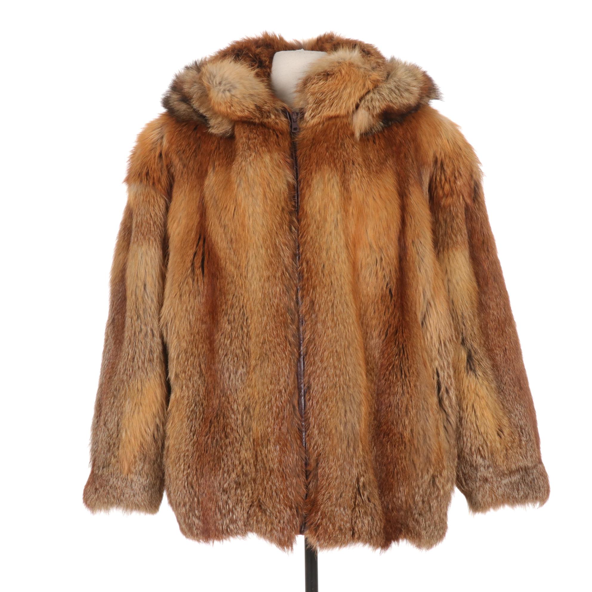 Adolfo Red Fox Fur Zipper Jacket with Removable Hood