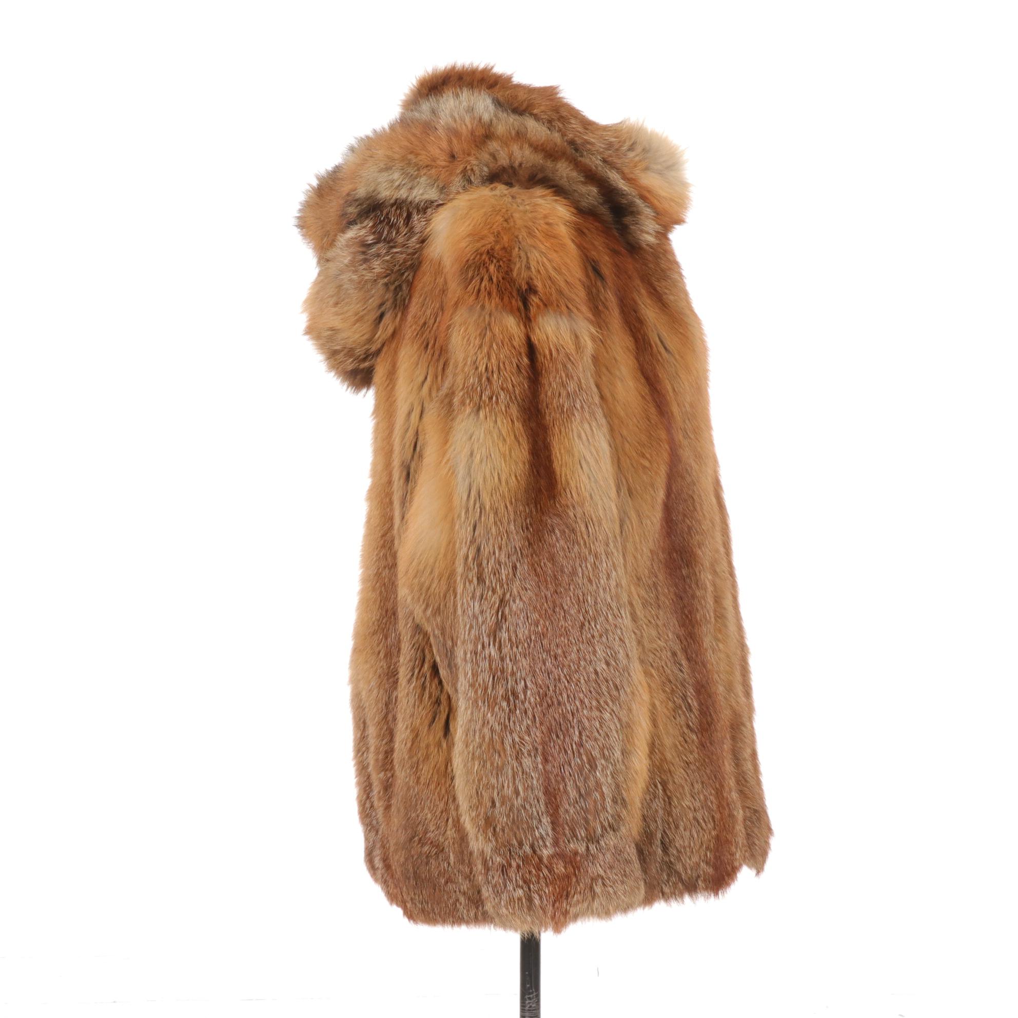Adolfo Red Fox Fur Zipper Jacket with Removable Hood