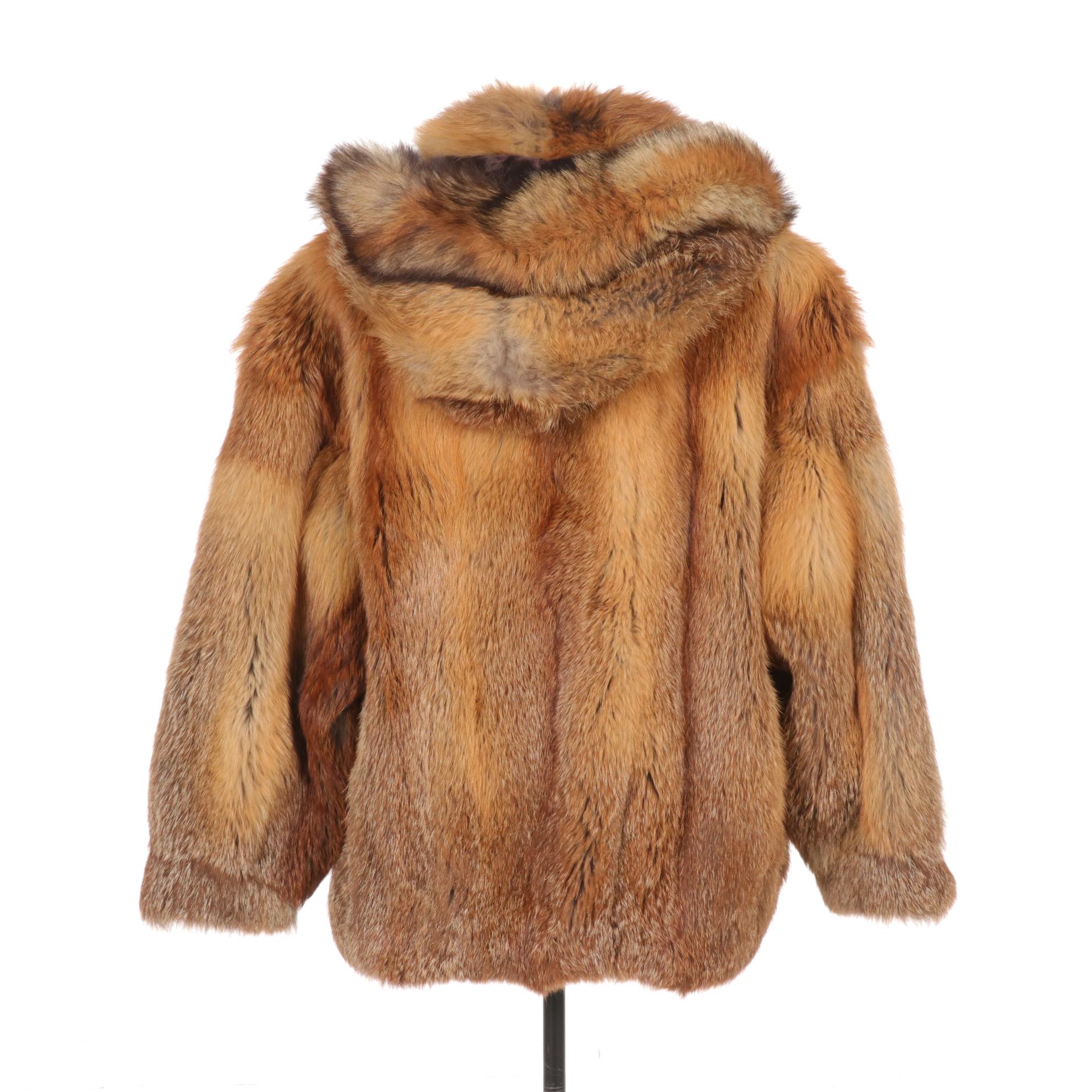 Adolfo Red Fox Fur Zipper Jacket with Removable Hood