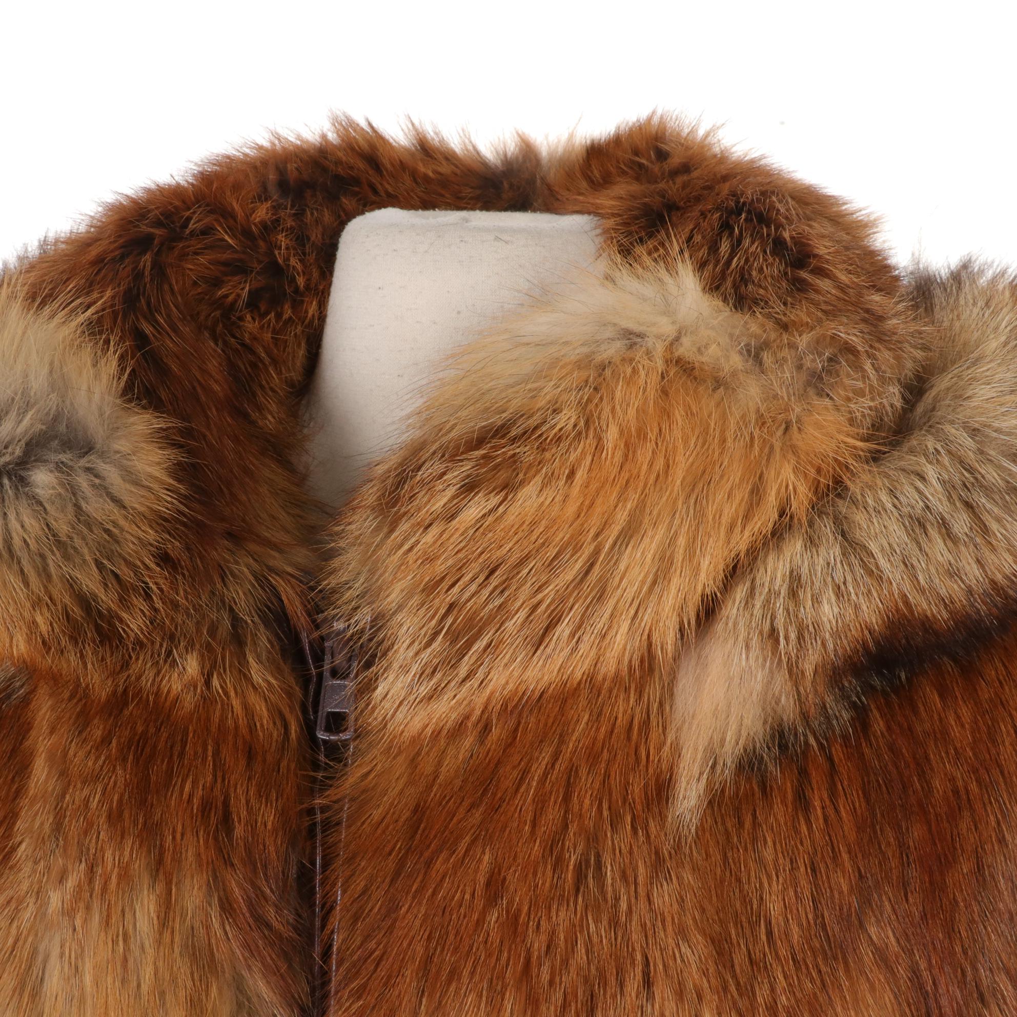 Adolfo Red Fox Fur Zipper Jacket with Removable Hood