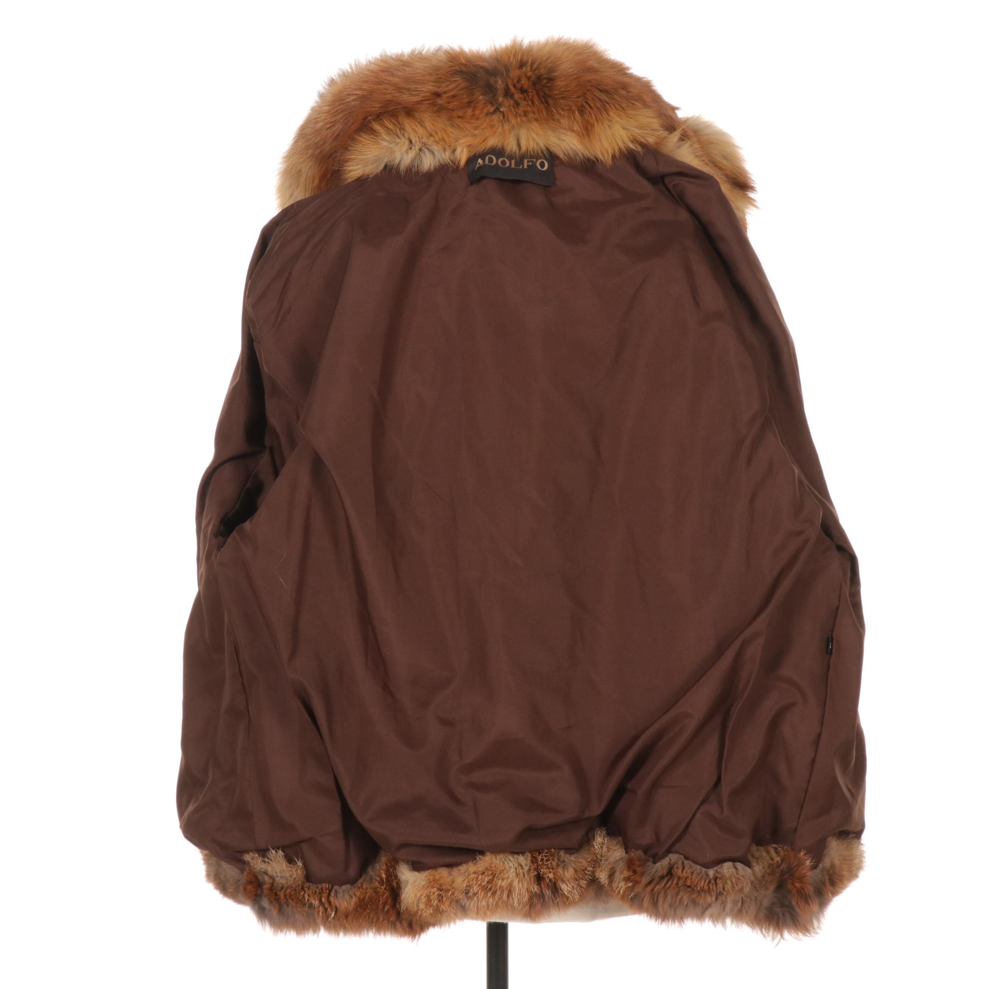 Adolfo Red Fox Fur Zipper Jacket with Removable Hood