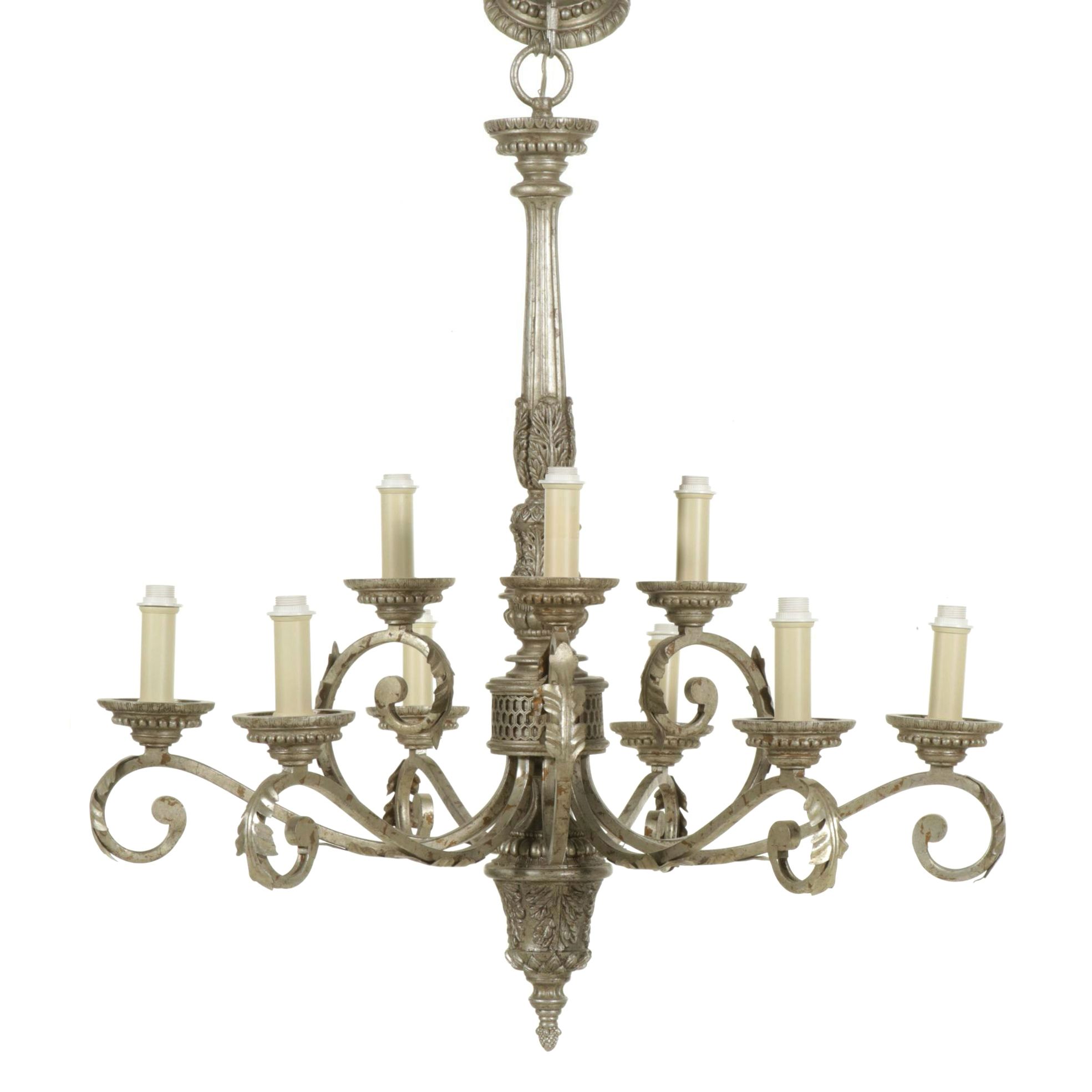 Antiqued Silver-Gilt Nine Arm Chandelier