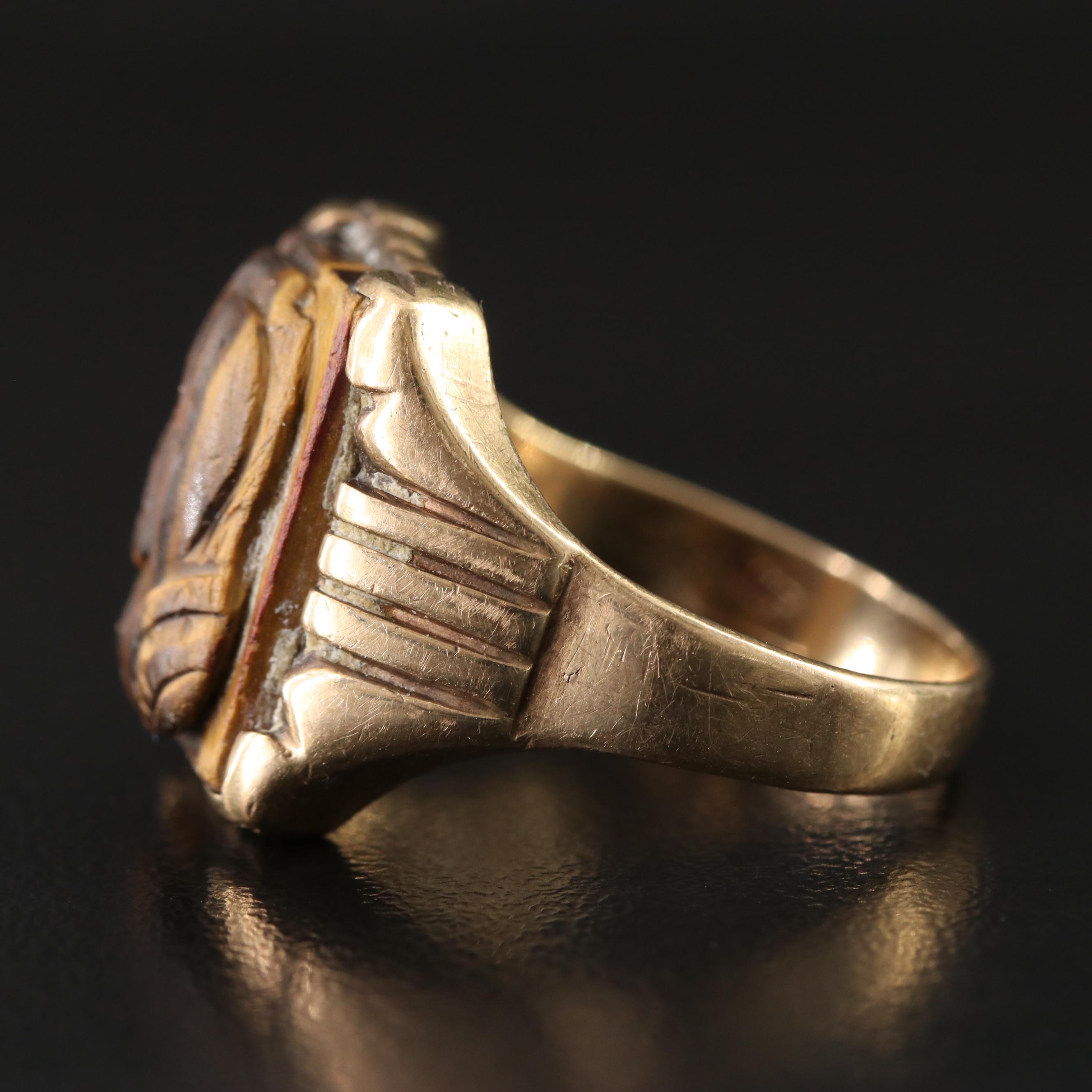 Vintage 10K Tiger's Eye Double Cameo Ring