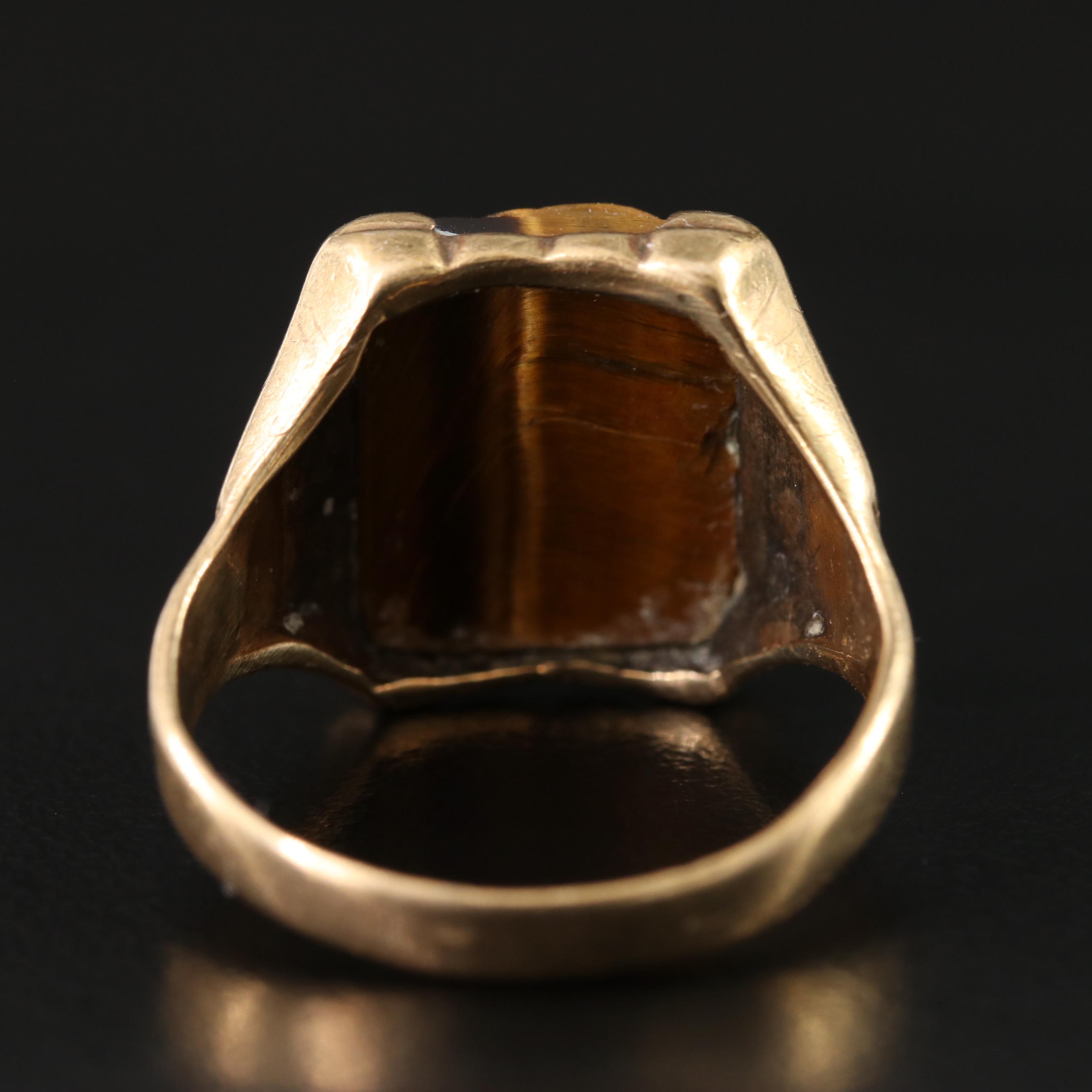 Vintage 10K Tiger's Eye Double Cameo Ring