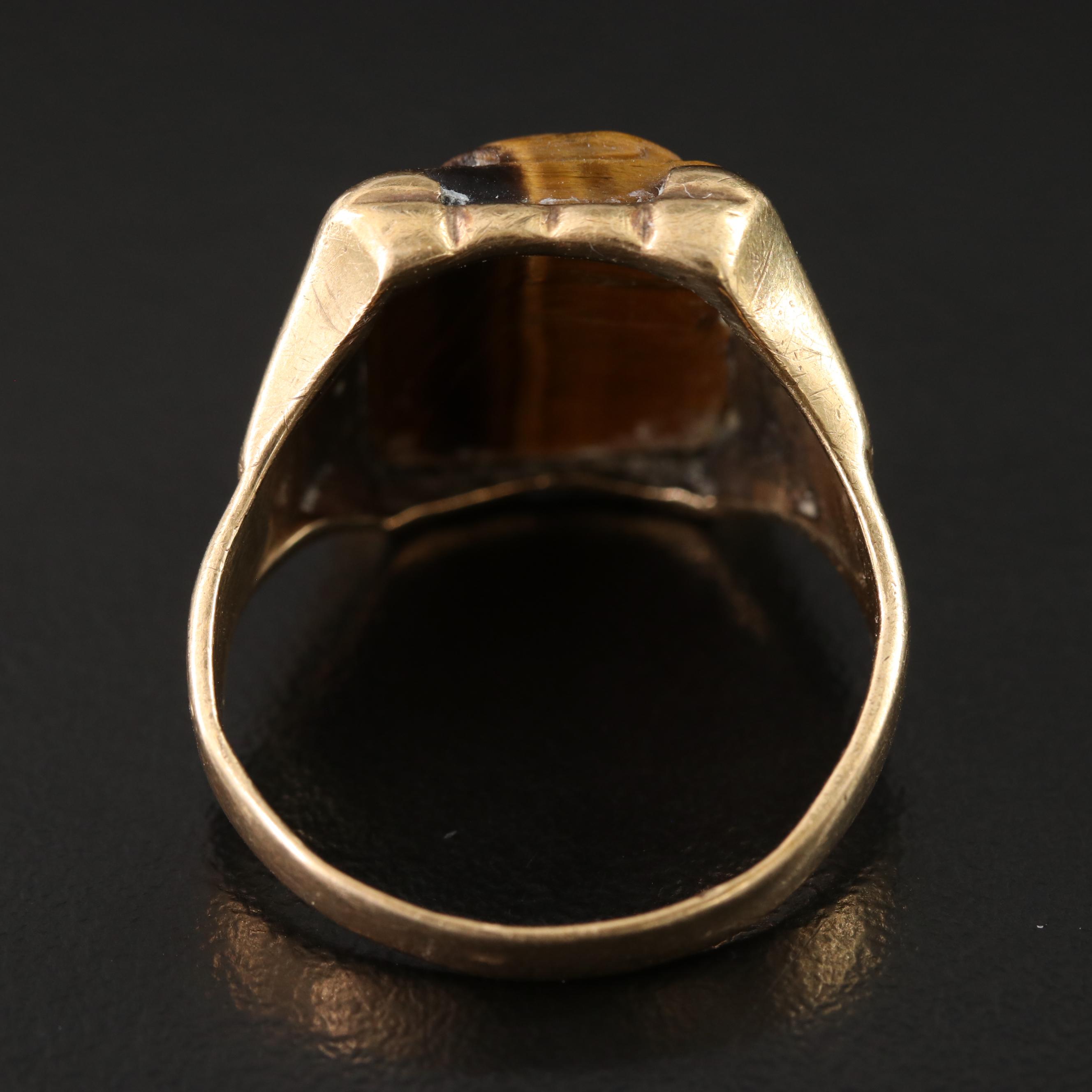 Vintage 10K Tiger's Eye Double Cameo Ring