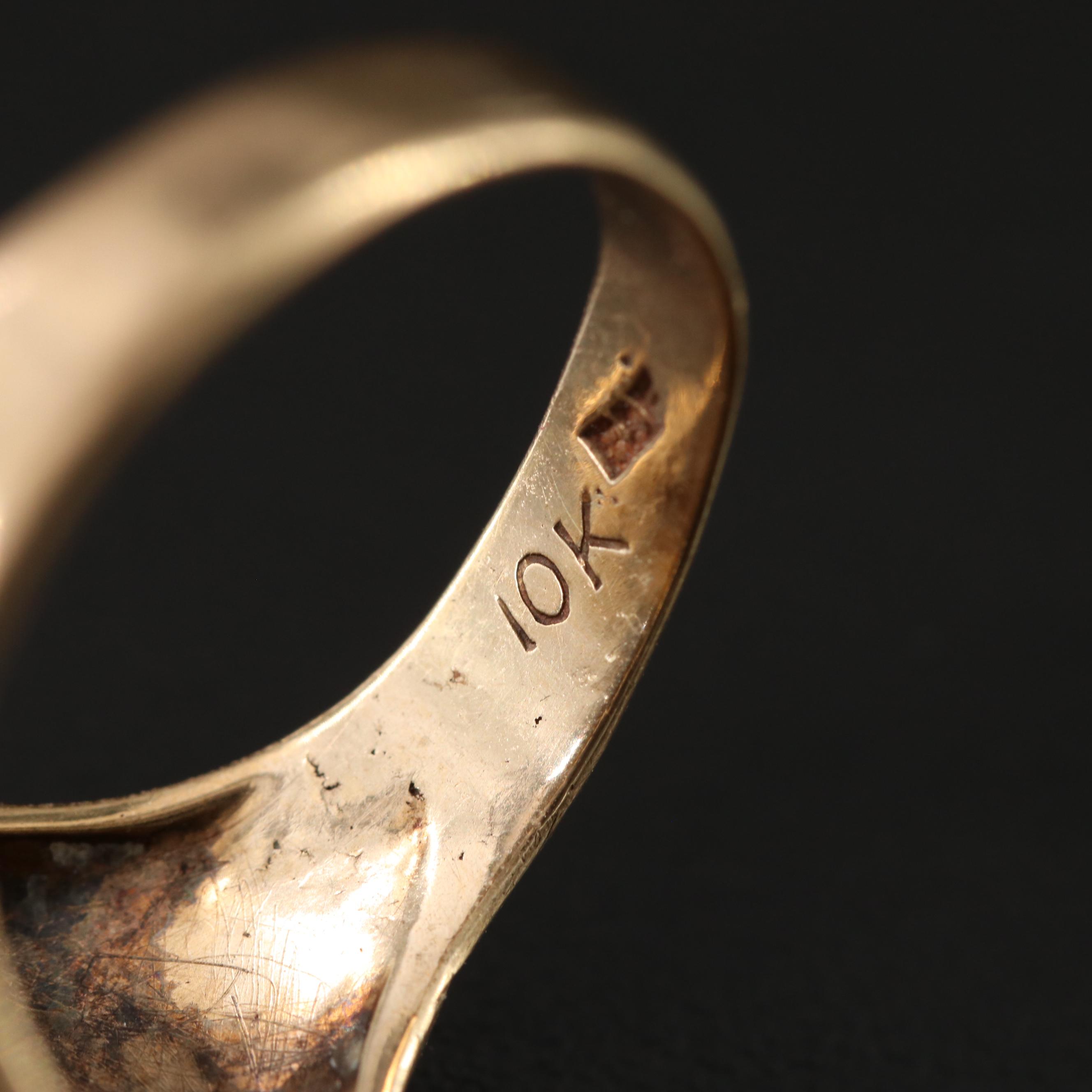 Vintage 10K Tiger's Eye Double Cameo Ring