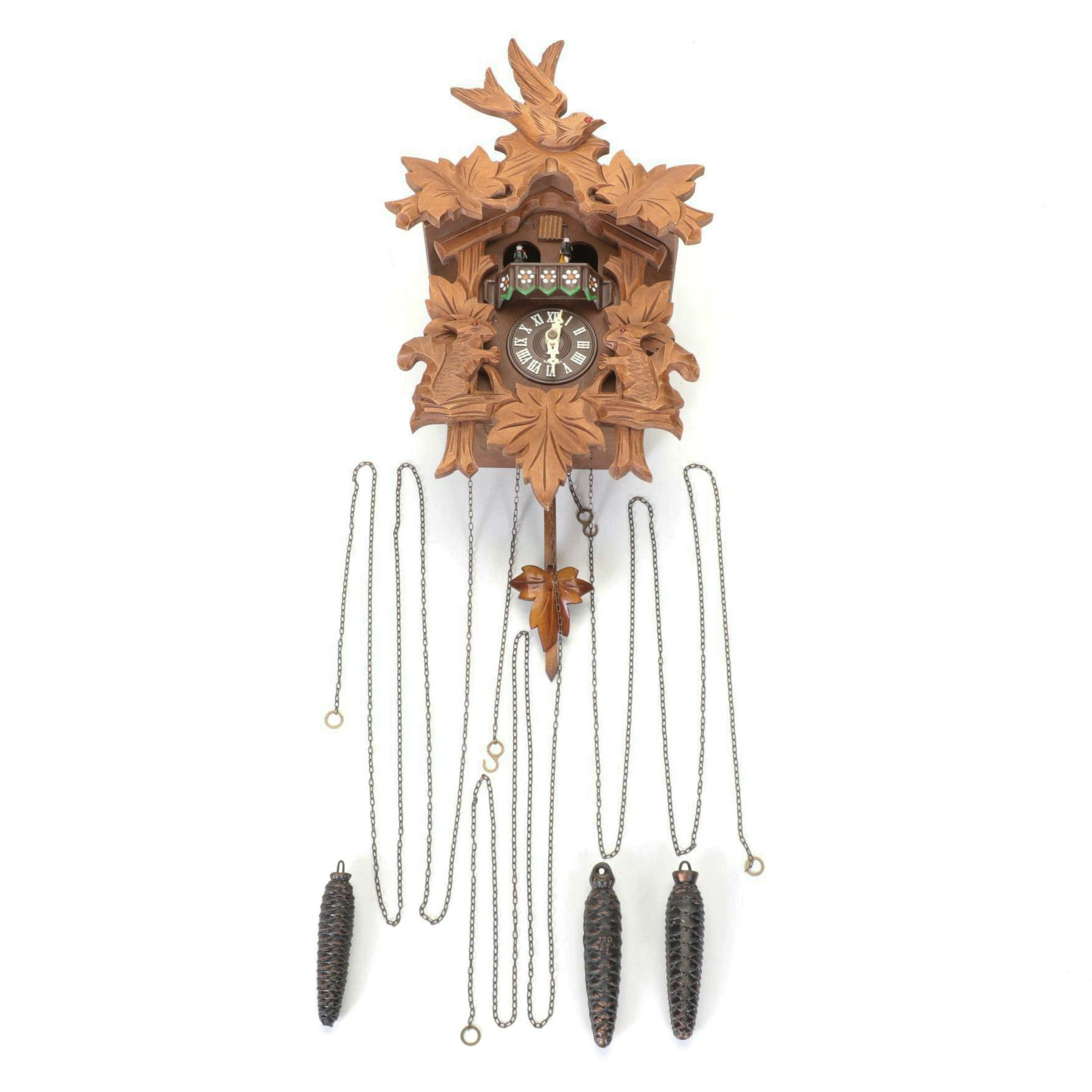 Cuendet German Black Forest Carved Wood Cuckoo Wall Clock