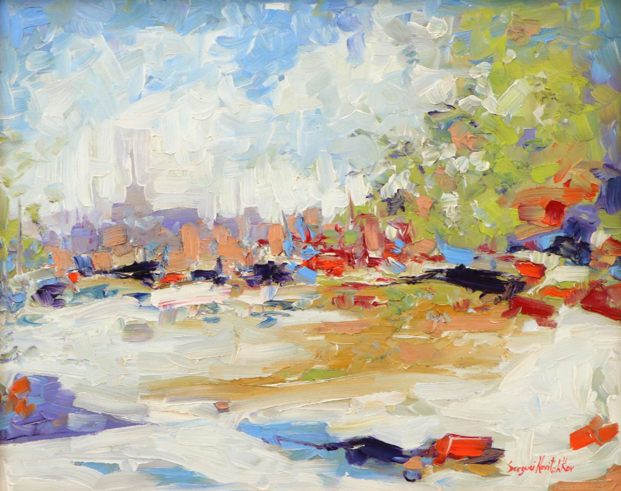 Serguei Novitchkov Impasto Landscape Oil Painting "Suburbia," 2024