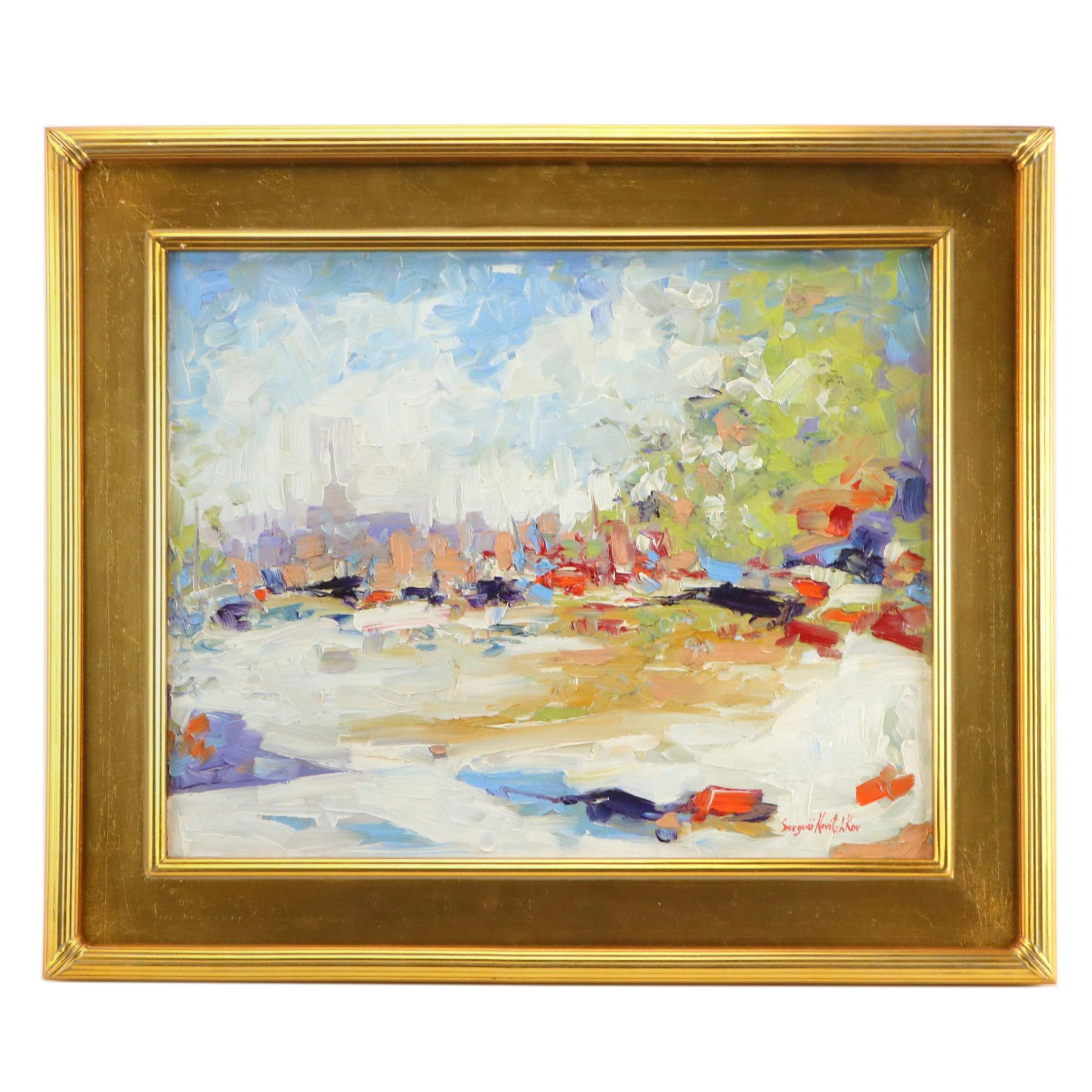 Serguei Novitchkov Impasto Landscape Oil Painting "Suburbia," 2024