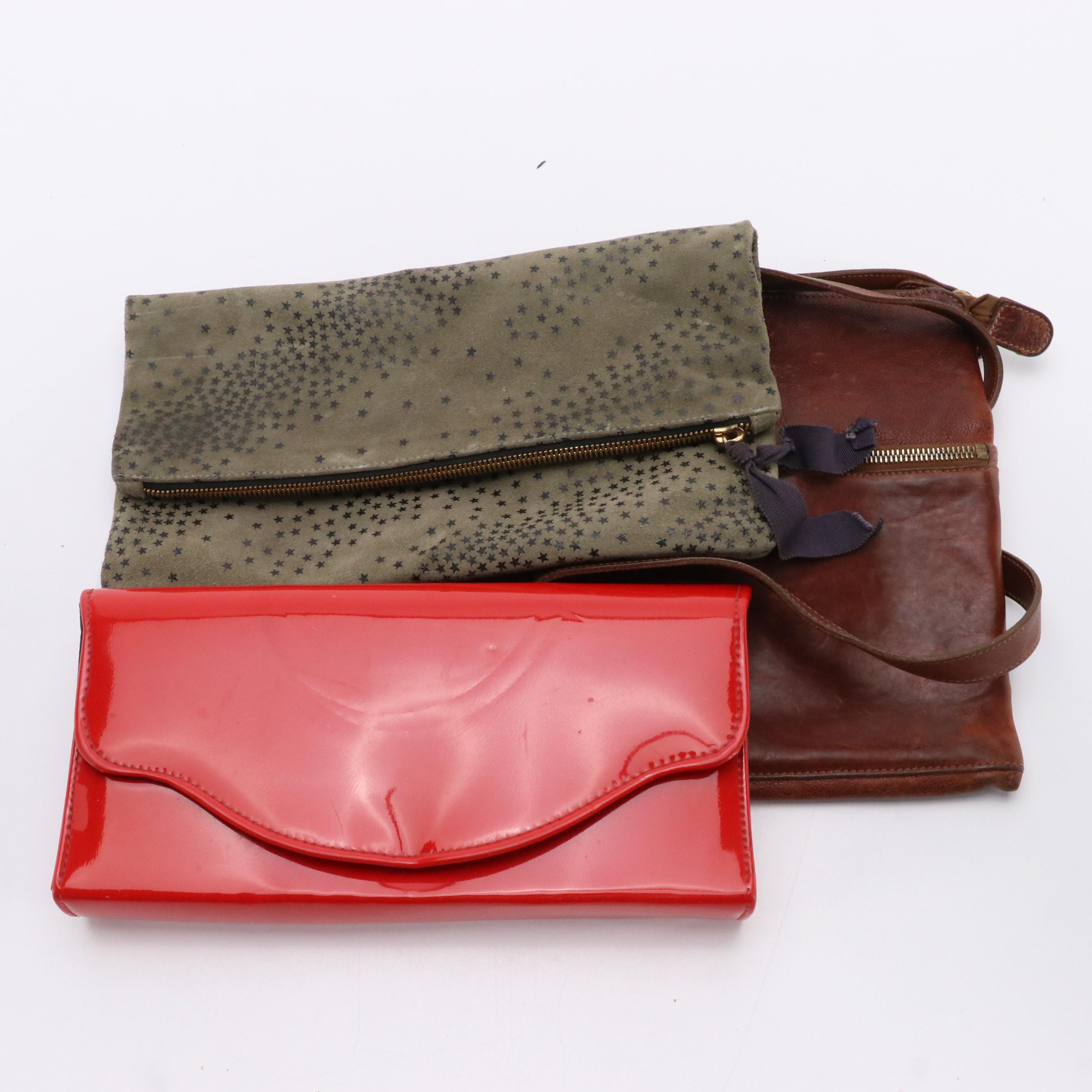 Clare-Vivier Star Printed Suede Zip Clutch, Other Leather Crossbody & Red Clutch