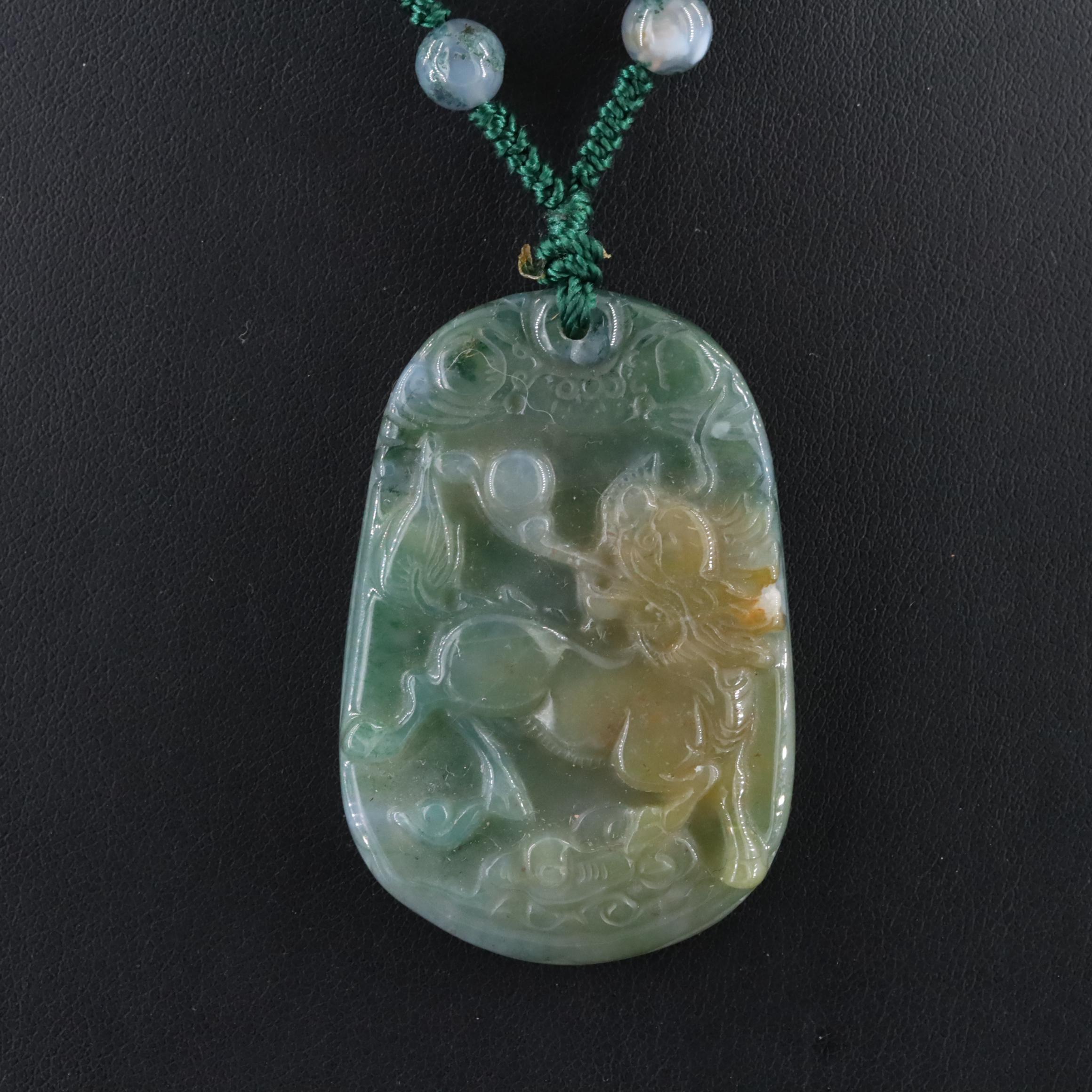 Chinese Carved Agate Qilin Necklace