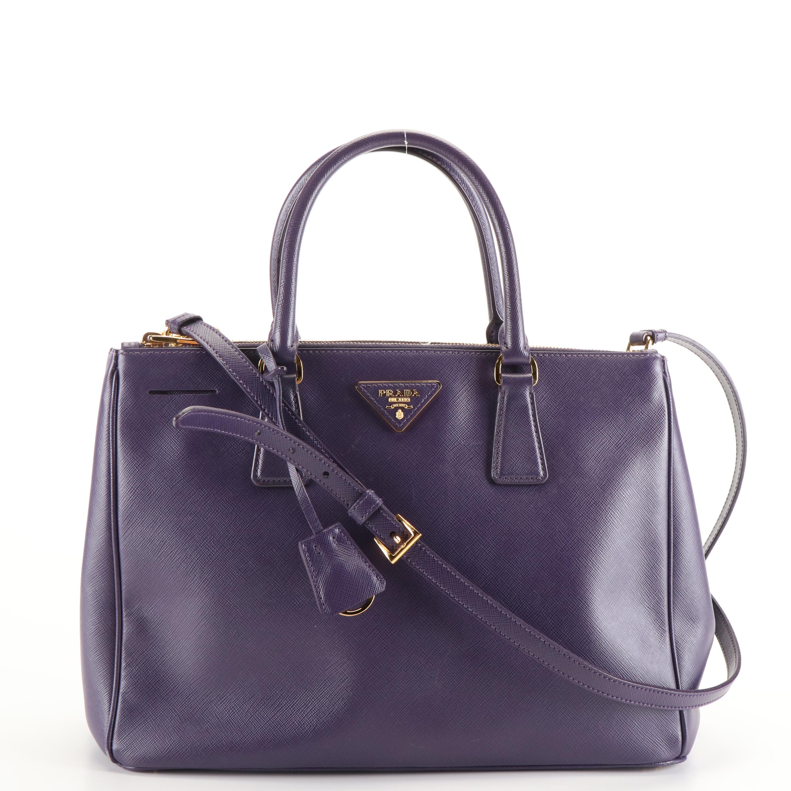 Prada Galleria Double Zip Tote Bag in Prada Purple Saffiano Leather