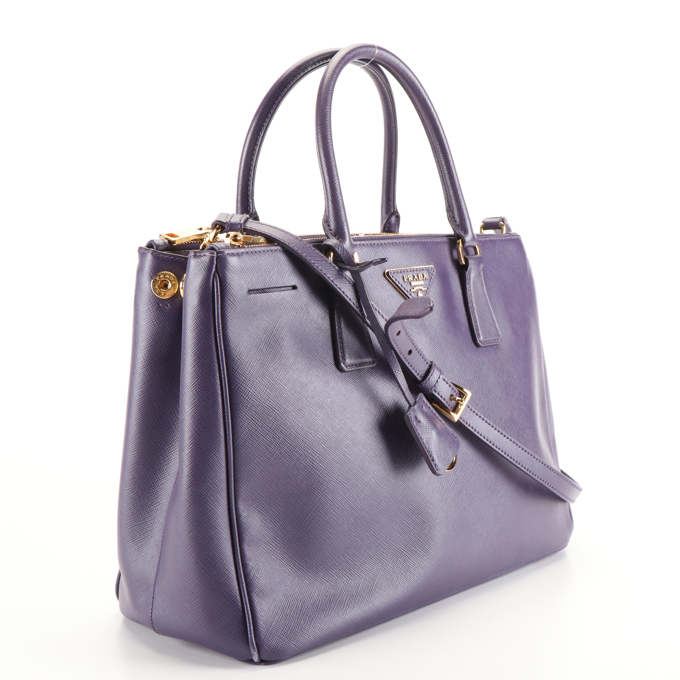 Prada Galleria Double Zip Tote Bag in Prada Purple Saffiano Leather