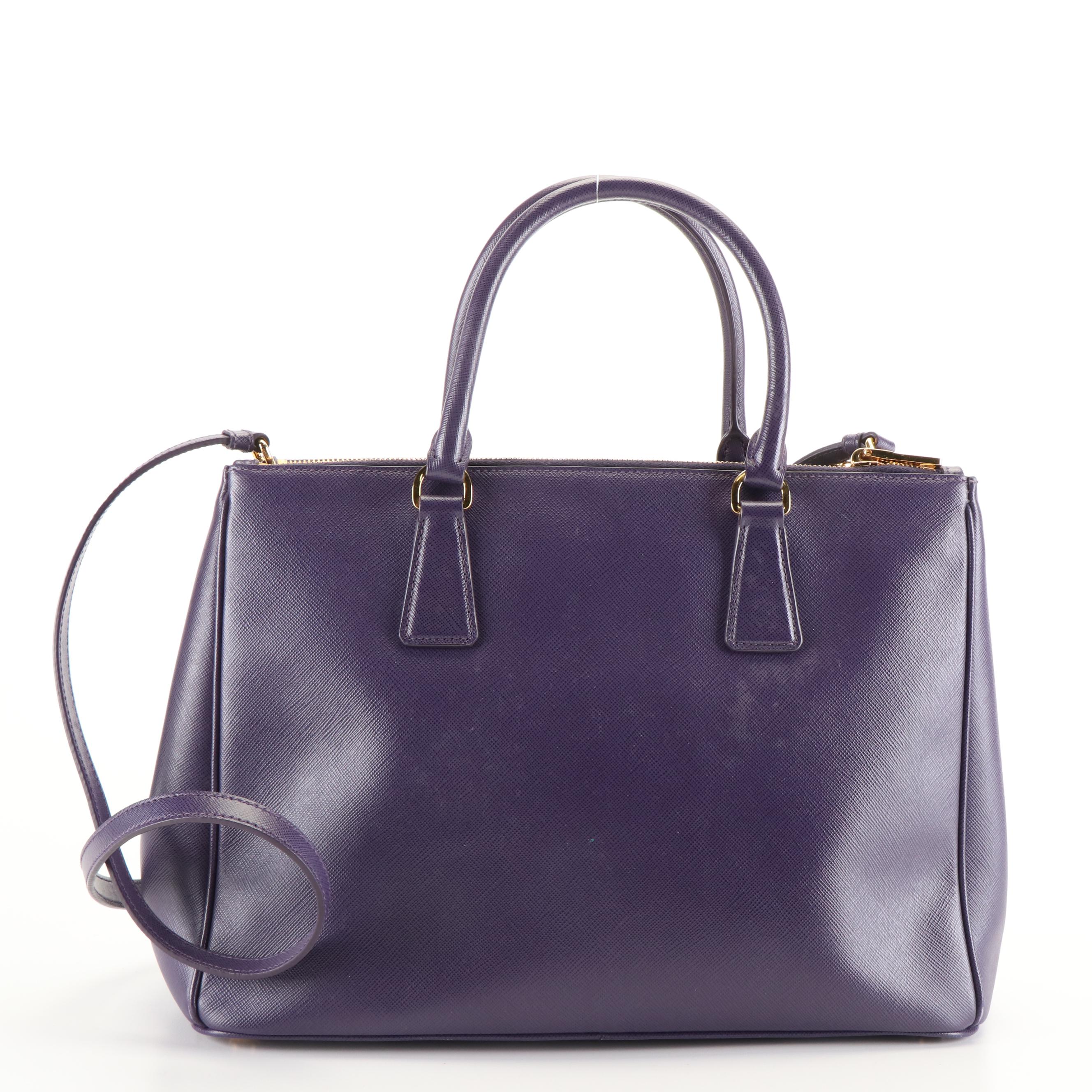 Prada Galleria Double Zip Tote Bag in Prada Purple Saffiano Leather