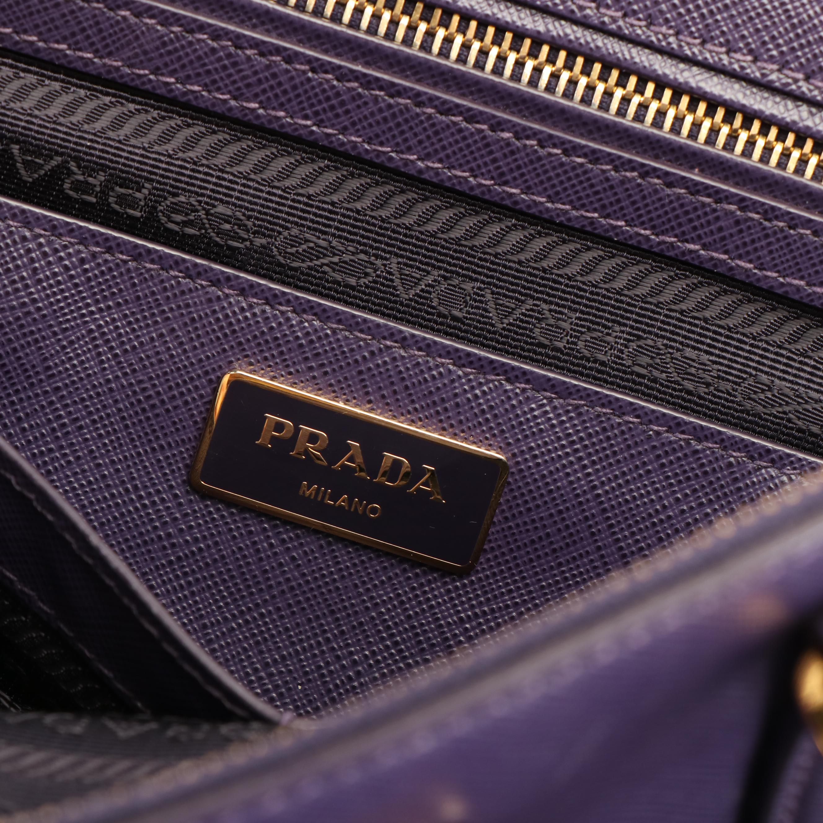Prada Galleria Double Zip Tote Bag in Prada Purple Saffiano Leather