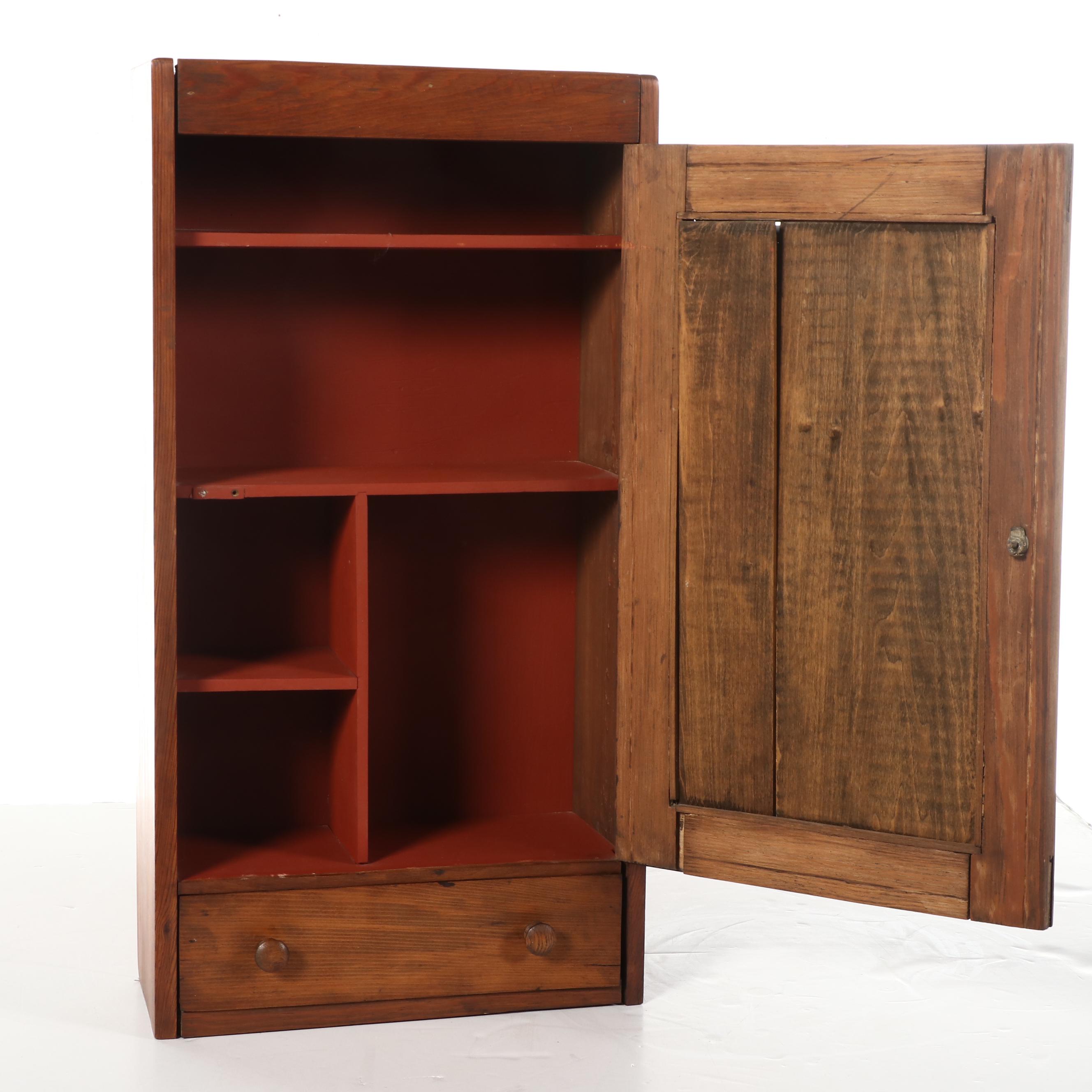 American Primitive Pine and Mirrored Glass Medicine Cabinet, Early 20th Century