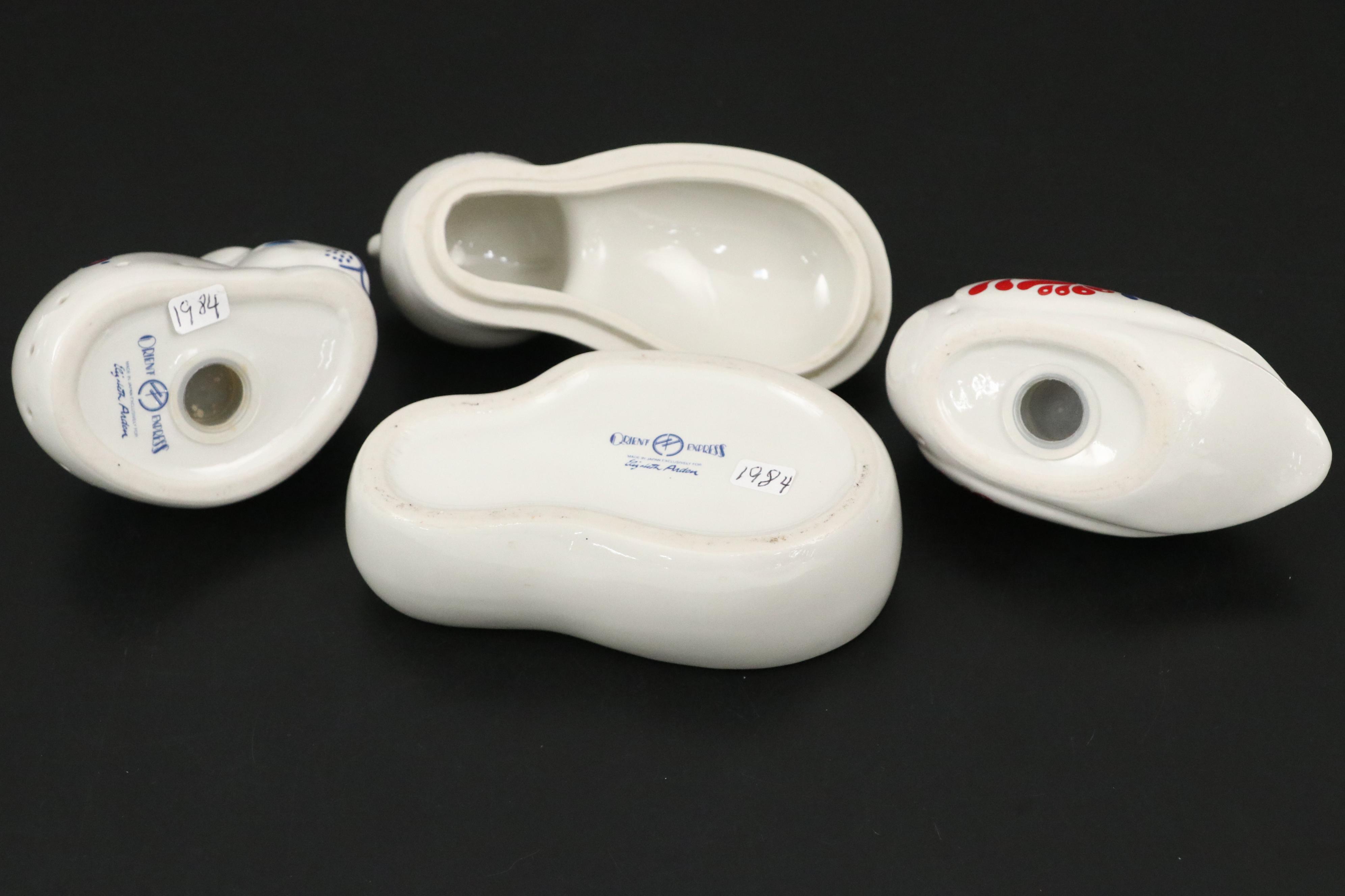 Elizabeth Arden Duck and Rabbit Shakers with Cat Lidded Candle Holder