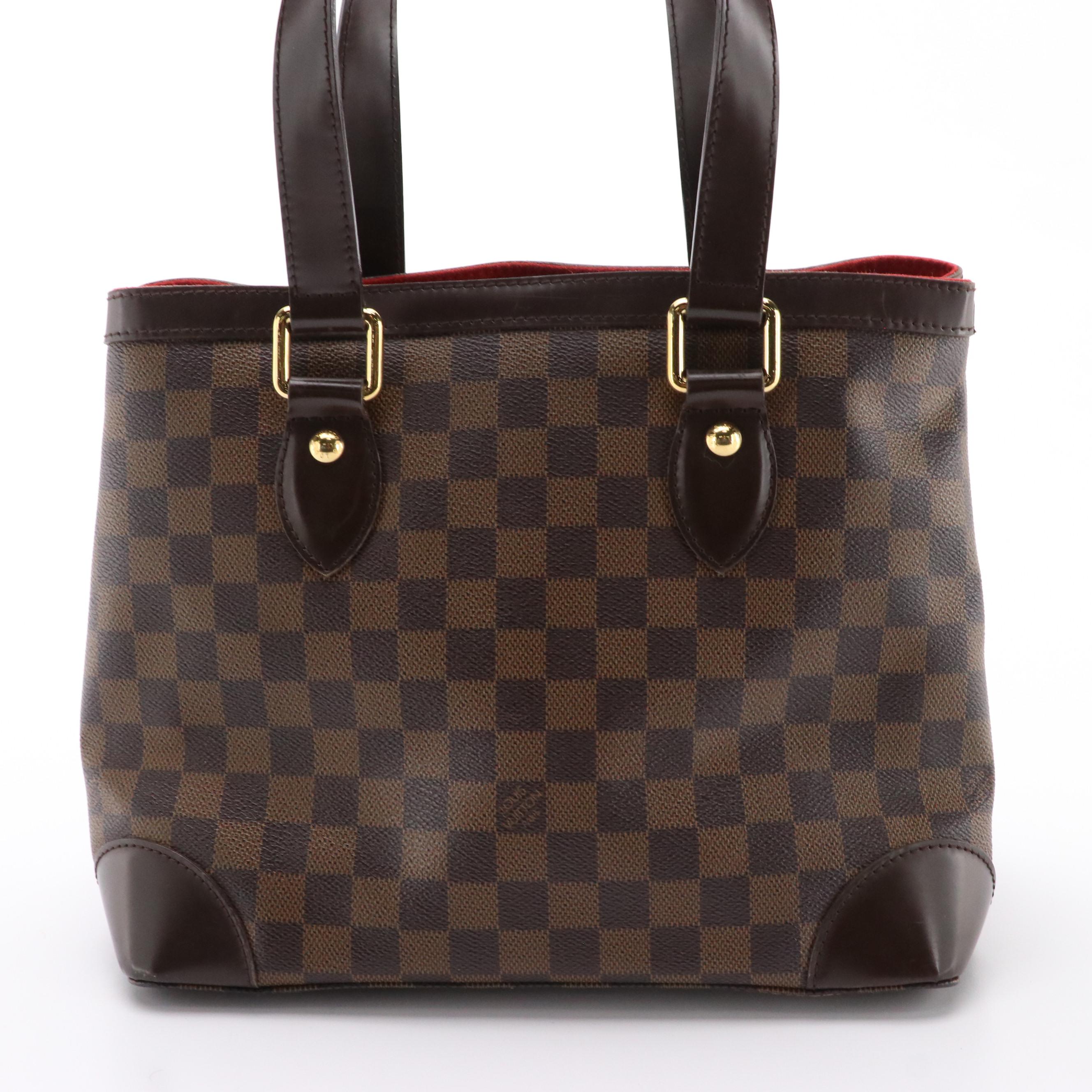 Louis Vuitton Hampstead PM Bag in Damier Ebene Canvas/Brown Leather