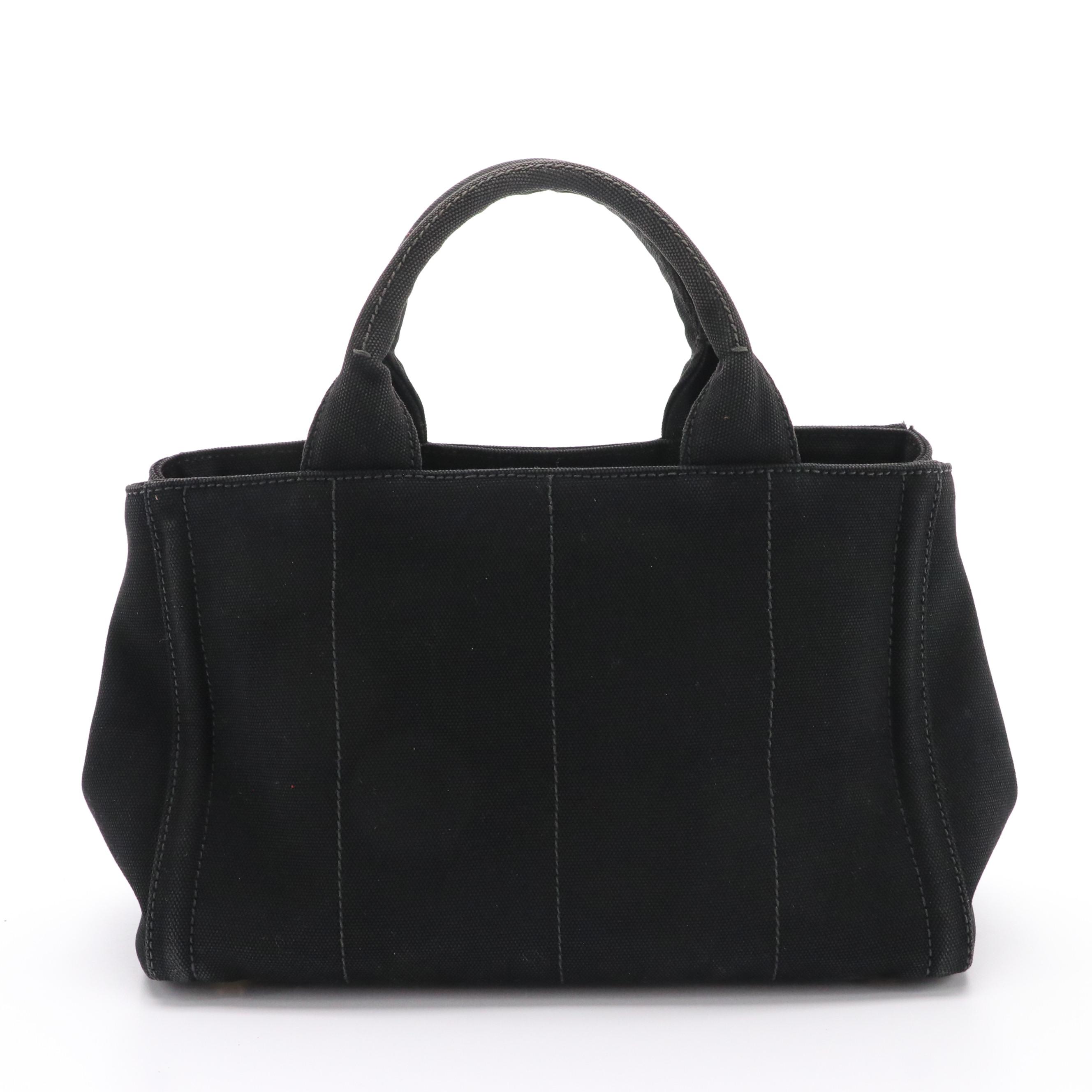 Prada Studded Canapa Canvas Small Tote