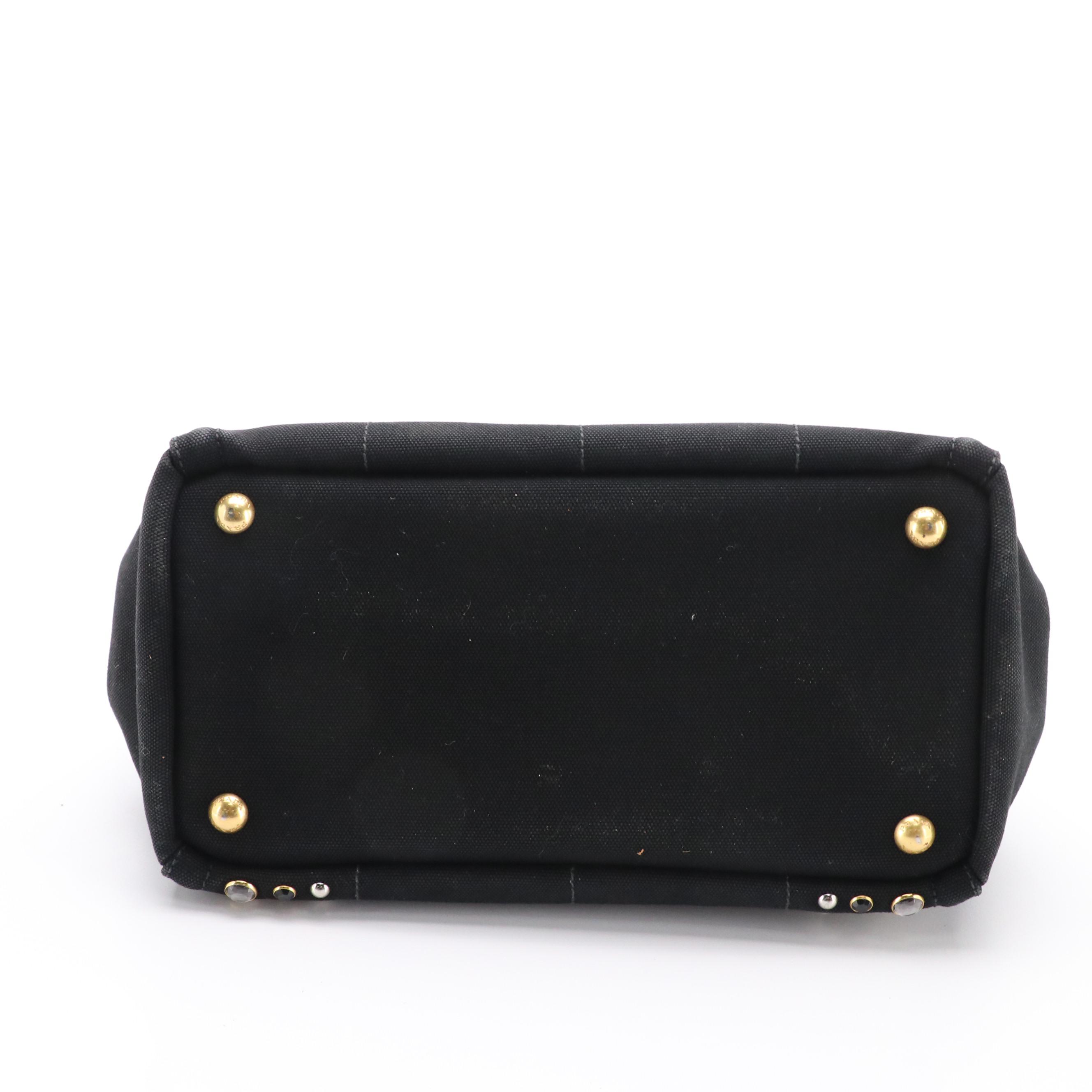 Prada Studded Canapa Canvas Small Tote