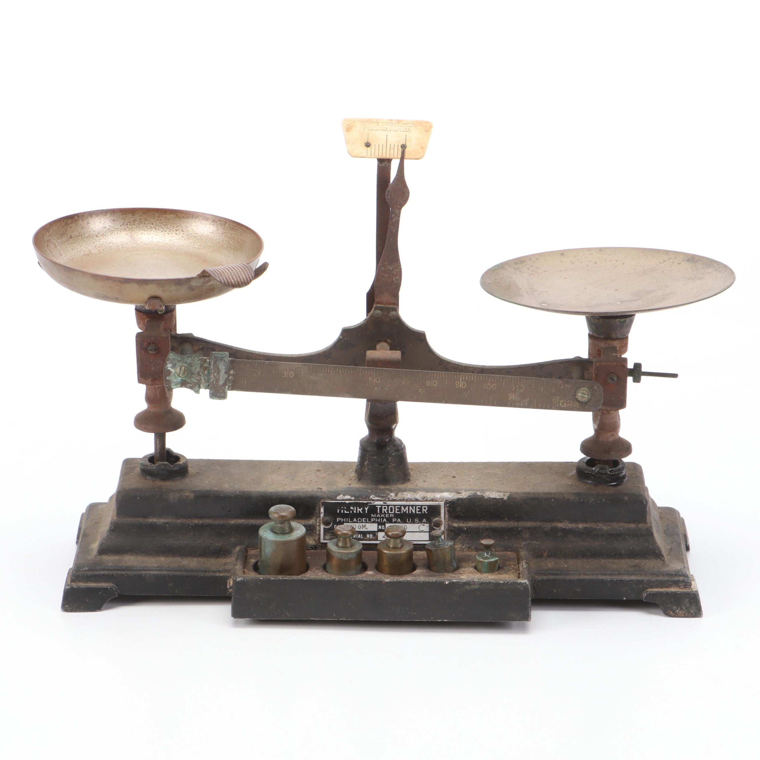 Henry Troemner  Cast Iron Apothecary Balancing Scale with Weights